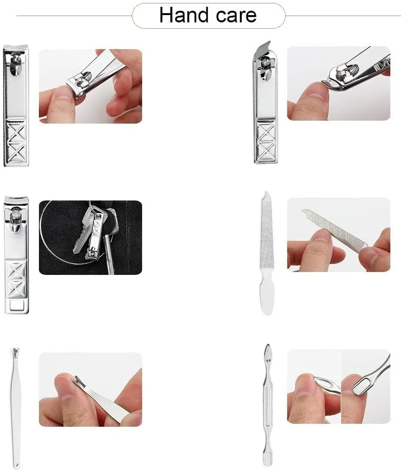 ست قابل حمل ابزار زیبایی و ناخن گیر، ست مانیکور 21 تکه استیل ضد زنگ، ست ابزار مراقبت از پا، ابزار نظافت با کیف چرمی PU برای مسافرت و منزل (قهوه ای)