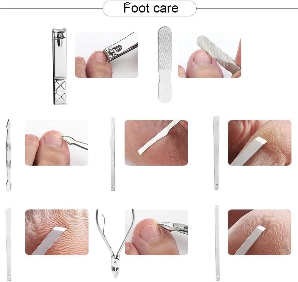 ست قابل حمل ابزار زیبایی و ناخن گیر، ست مانیکور 21 تکه استیل ضد زنگ، ست ابزار مراقبت از پا، ابزار نظافت با کیف چرمی PU برای مسافرت و منزل (قهوه ای)