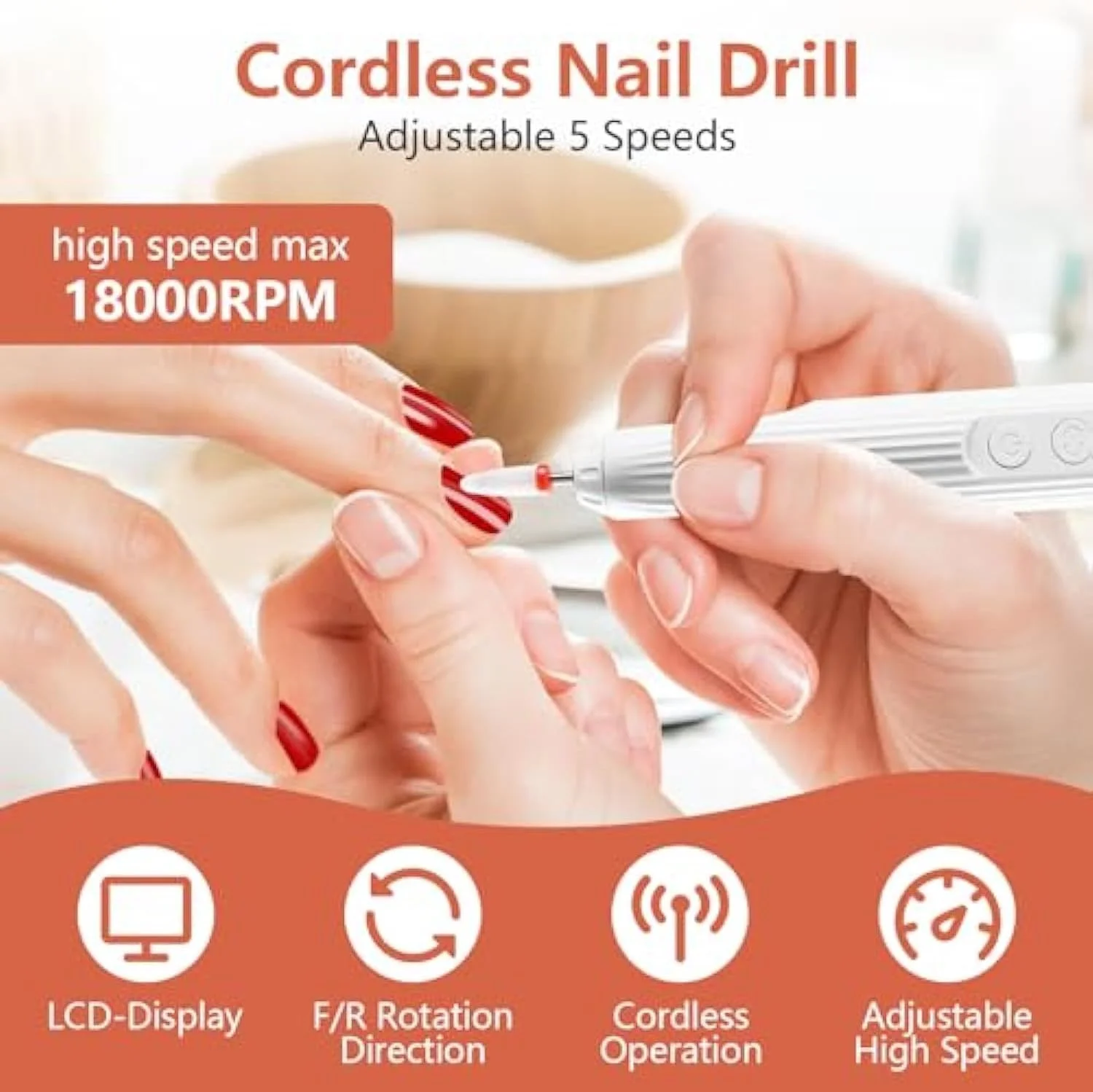 ست سوهان ناخن برقی، دستگاه حرفه ای سوهان ناخن آکریلیک، کیت حرفه ای مانیکور پدیکور، با چراغ کوچک مانیکور، 12 سر سوهان و پایه شارژی، دستگاه قابل حمل و شارژی سوهان ناخن