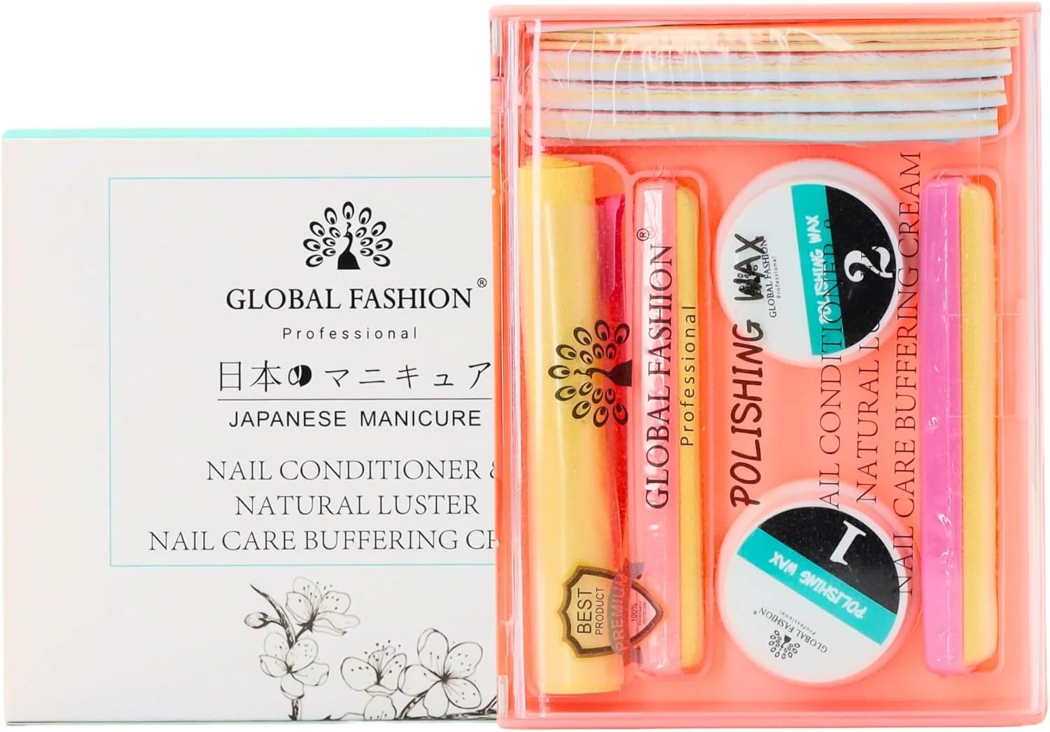 ست مانیکور ژاپنی گلوبال فشن - مجموعه پولیش و براق کننده ناخن، درمان با موم و پودر، نرم کننده و تقویت کننده طبیعی ناخن، کیفیت سالنی، ست کامل مراقبت از ناخن