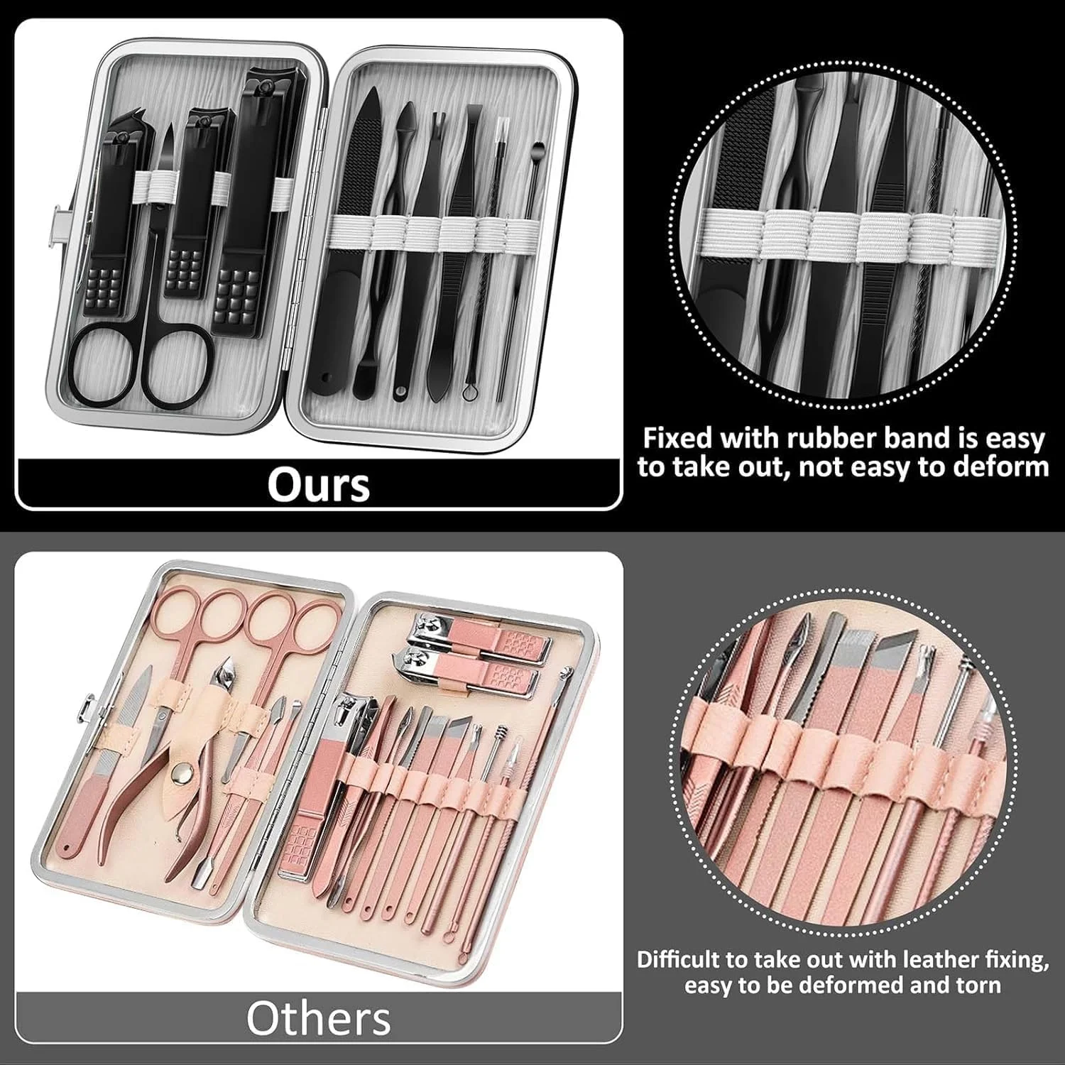 ست مانیکور، ست حرفه ای مانیکور پدیکور، ست 10 تکه ناخن گیر، ست پیرایش حرفه ای مردانه، ابزار مراقبت از ناخن با کیف چرمی مسافرتی لوکس (مشکی)
