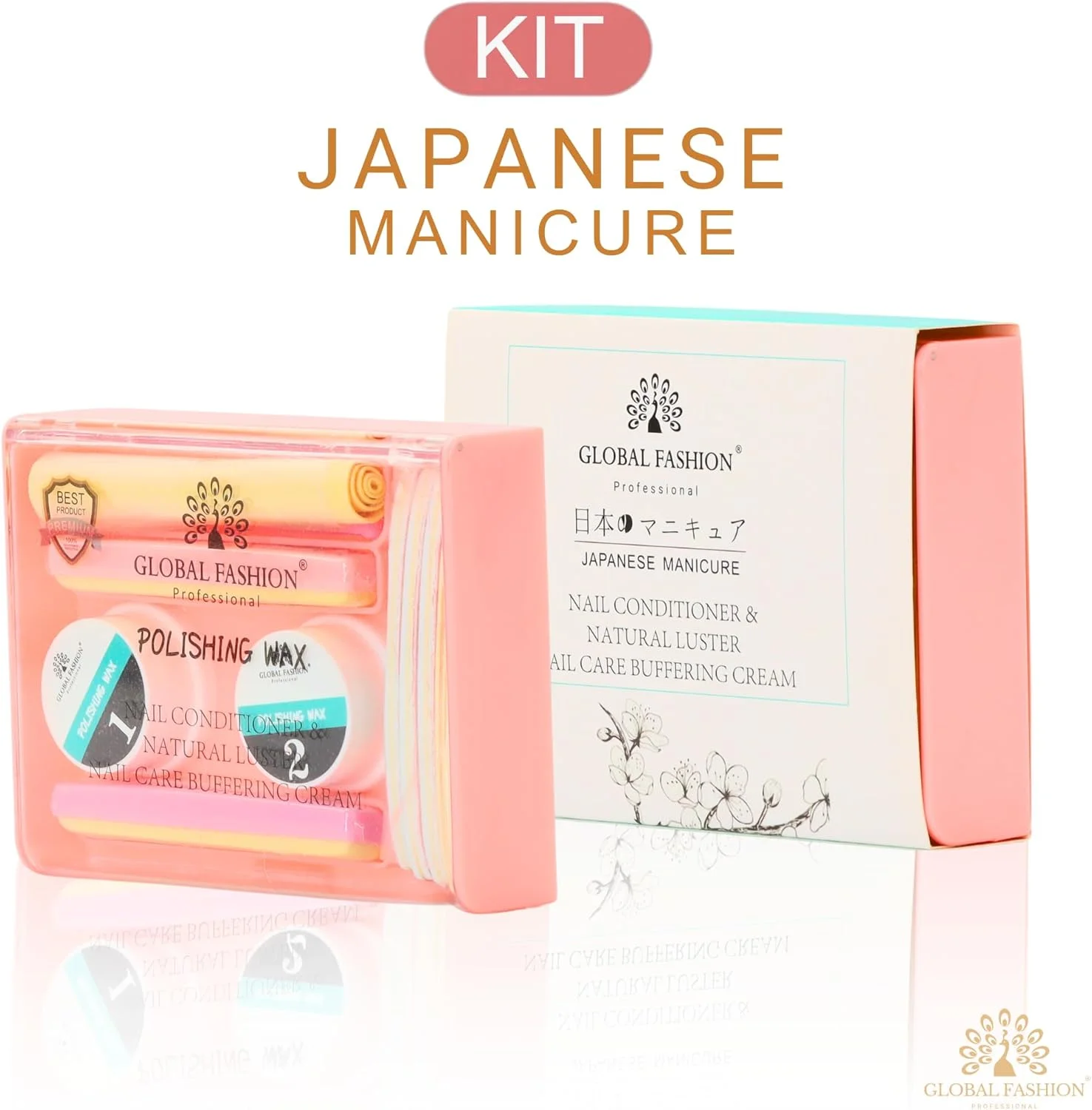 ست مانیکور ژاپنی گلوبال فشن - مجموعه پولیش و براق کننده ناخن، درمان با موم و پودر، نرم کننده و تقویت کننده طبیعی ناخن، کیفیت سالنی، ست کامل مراقبت از ناخن