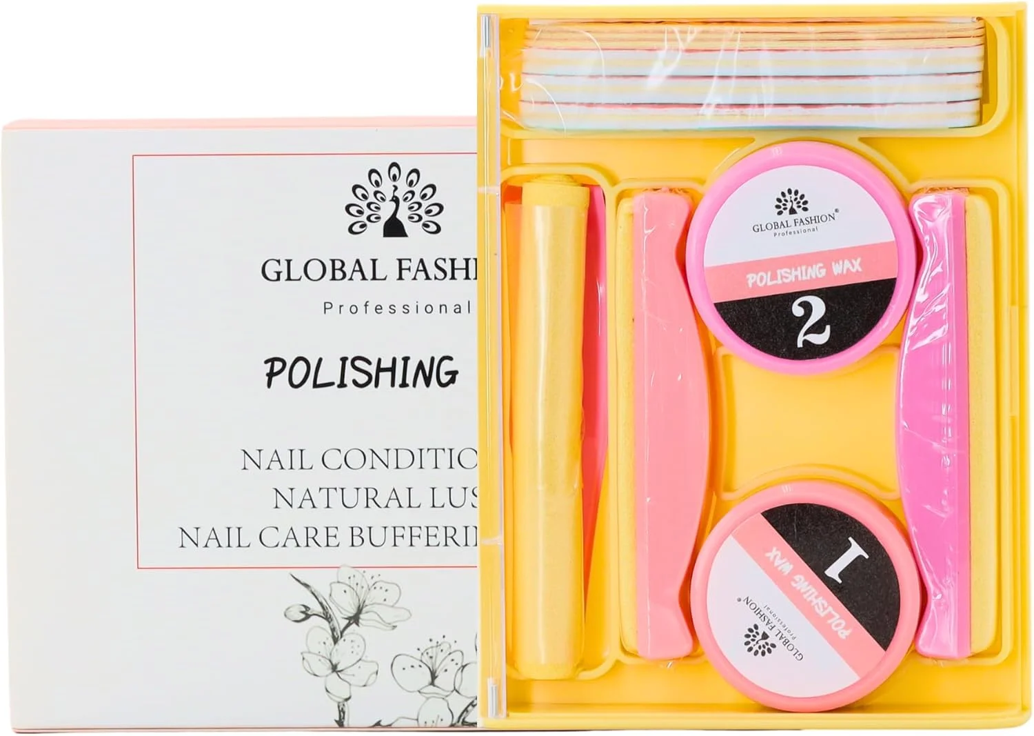 ست مانیکور ژاپنی گلوبال فشن - مجموعه پولیش و واکس و پودر، تقویت کننده و نرم کننده طبیعی ناخن، کیفیت سالنی، ست کامل مراقبت از ناخن
