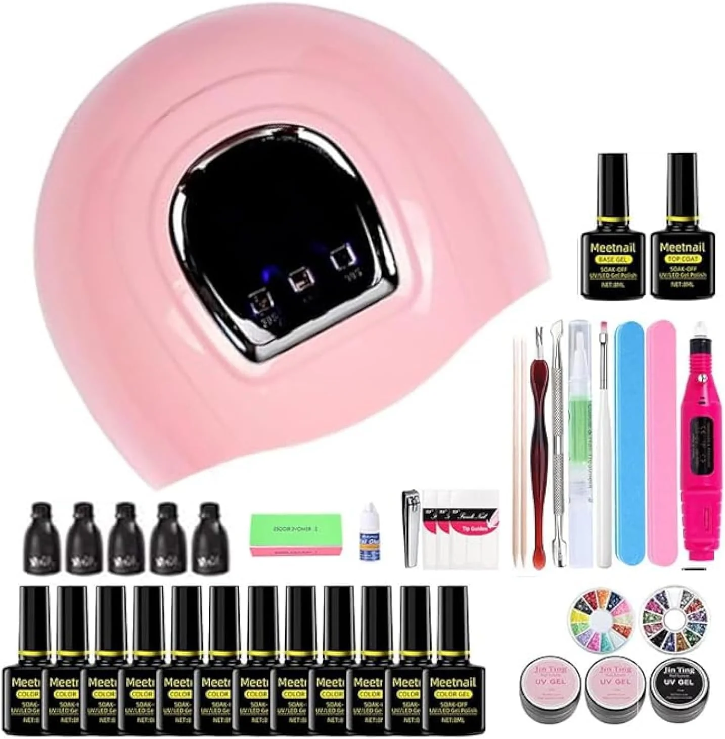 ست لاک ژل KATGROCHIR، شامل دستگاه UV 54 وات، ۱۲ رنگ لاک ژل، دستگاه مانیکور برقی ۱۸۰۰۰ دور در دقیقه به همراه لوازم تزیین ناخن، ست کامل مانیکور