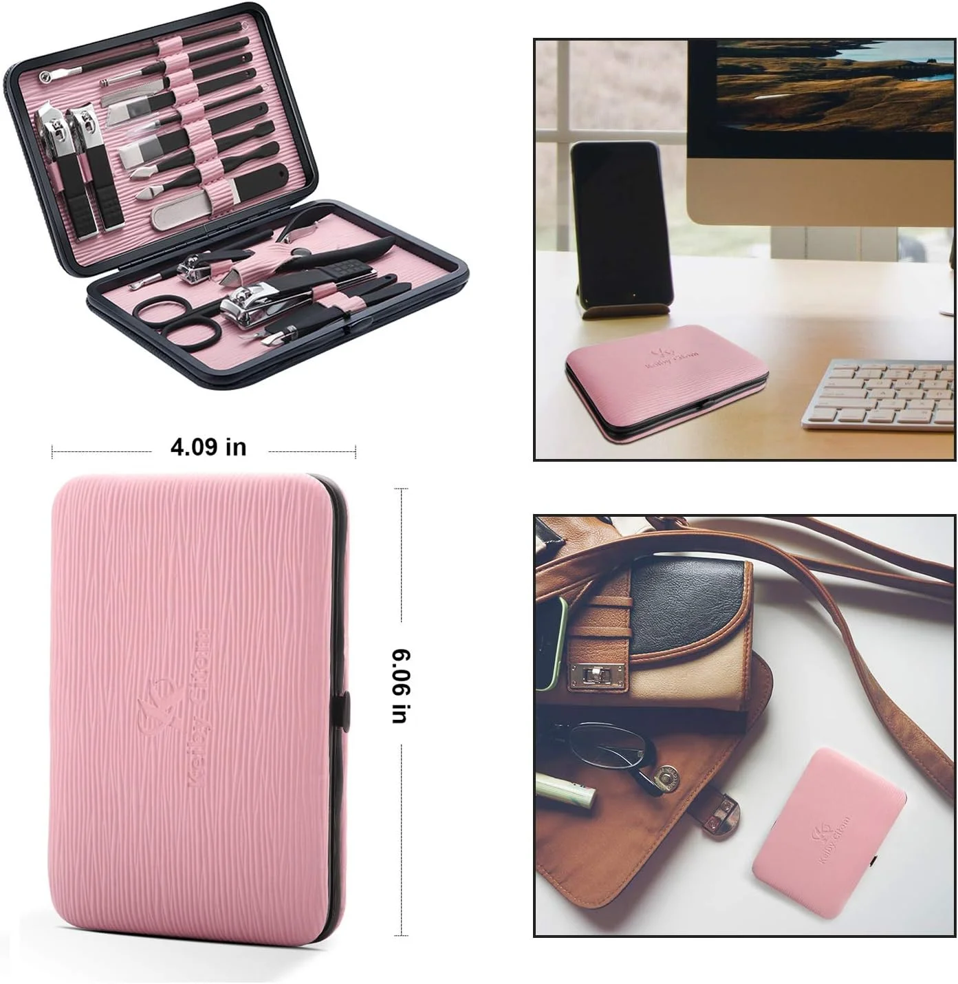 ست مانیکور حرفه ای ابزار پیرایش ناخن و پدیکور - ست پیرایش 18 تکه استیل ضد زنگ برای مسافرت یا منزل (صورتی)