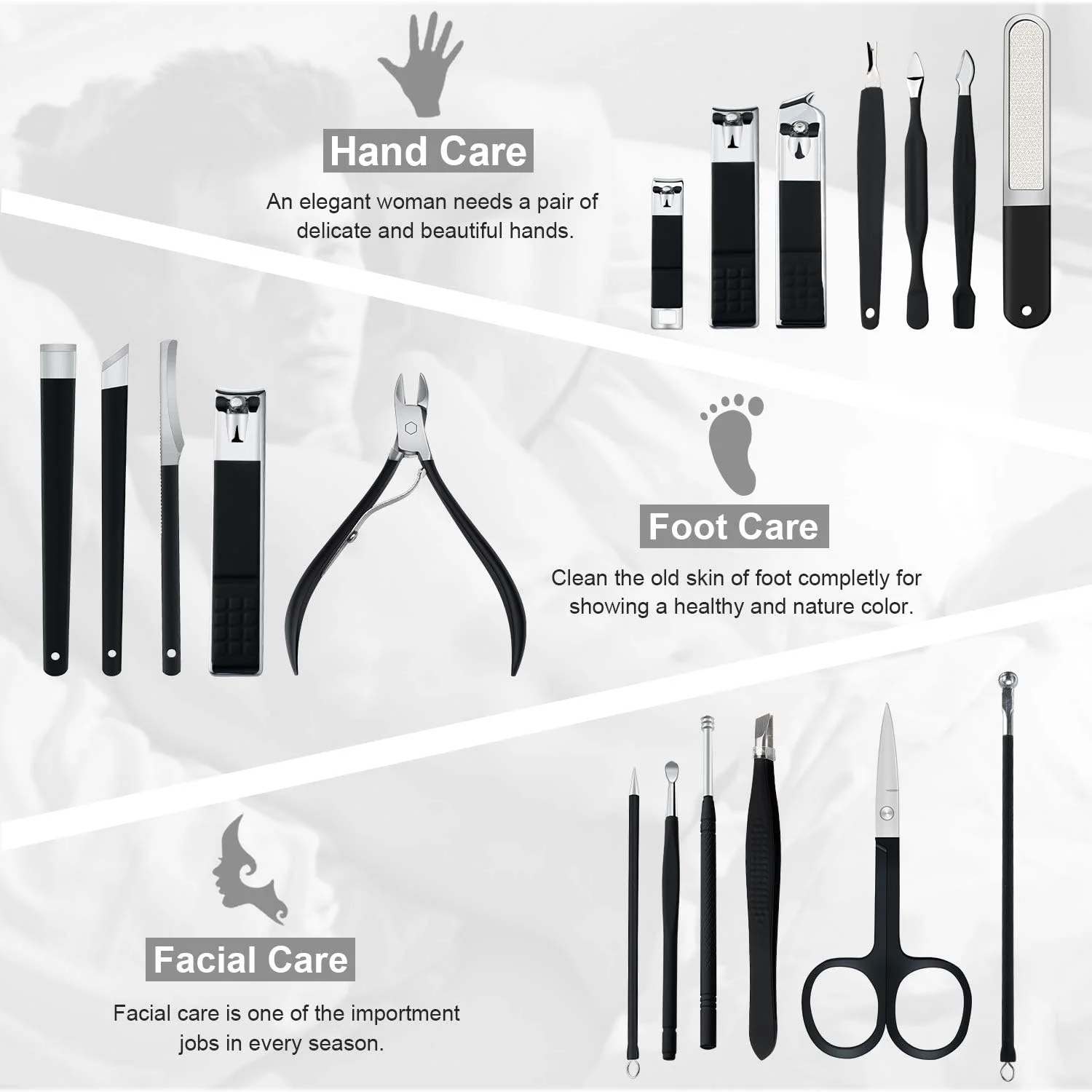 ست مانیکور حرفه ای ابزار پیرایش ناخن و پدیکور - ست پیرایش 18 تکه استیل ضد زنگ برای مسافرت یا منزل (صورتی)