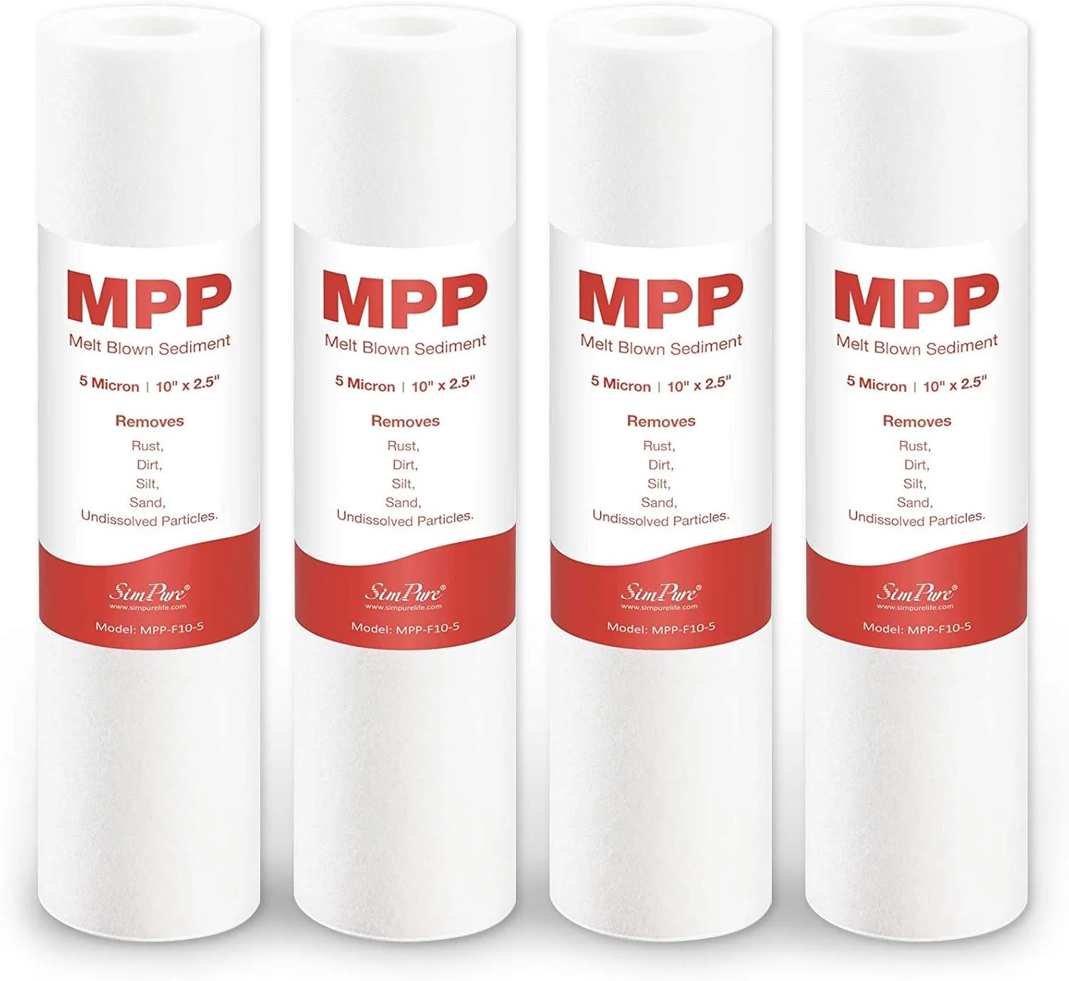 فیلتر رسوب گیر 5 میکرون 10 اینچ در 2.5 اینچ برای کل خانه، مناسب برای دستگاه RO 10 اینچی، سازگار با GE FXUSC، Culligan P5، Aqua-Pure AP110، DuPont WFPFC5002، CFS110، WHKF-GD05، بسته 4 عددی