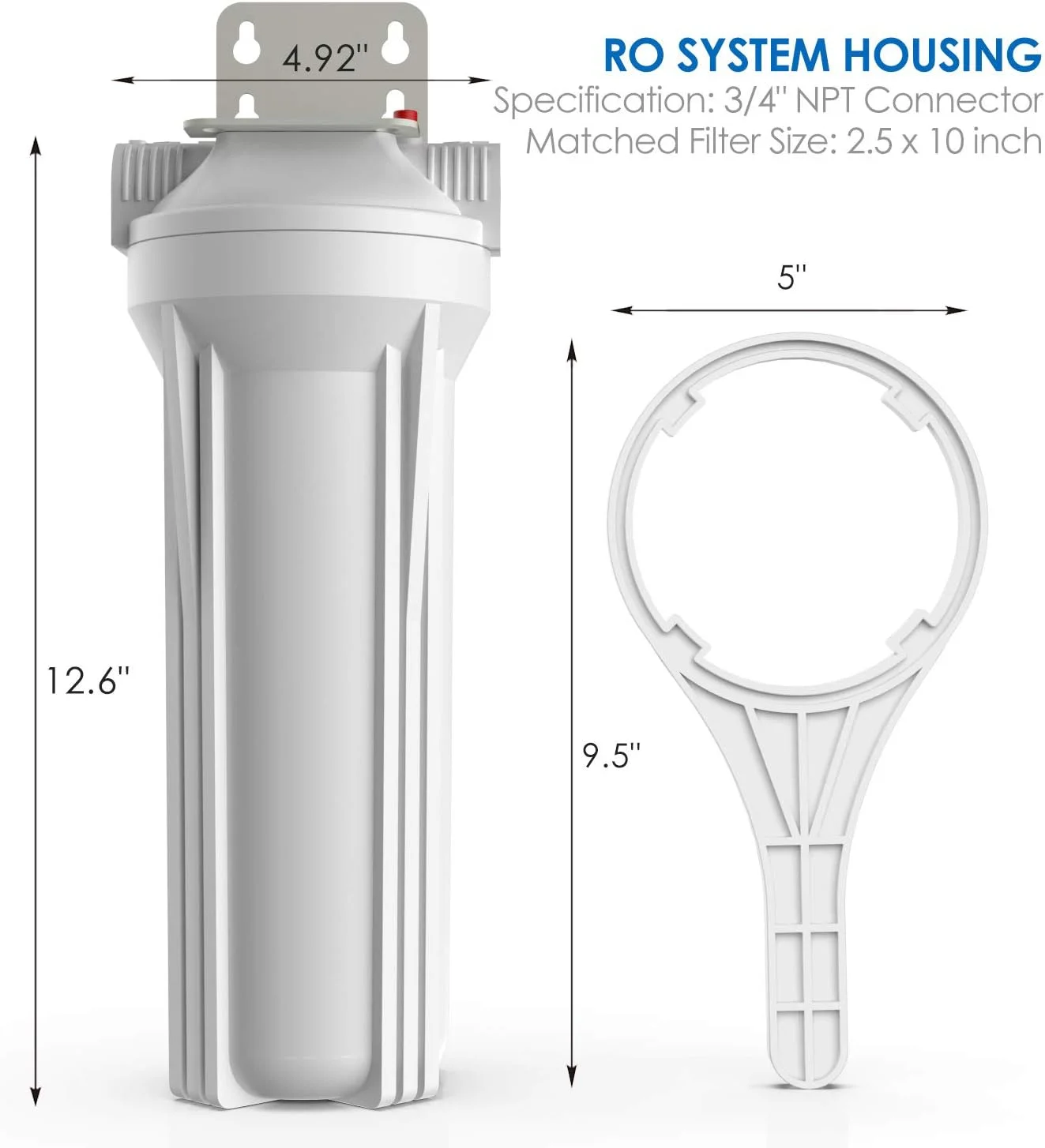 محفظه فیلتر آب کل خانه سیمپیر، فیلتر آب خطی برای خانه و RV، فیلتر رسوب 10 اینچی جهانی با ورودی و خروجی 3/4 NPT، براکت فولادی سنگین، 4 پیچ، آچار