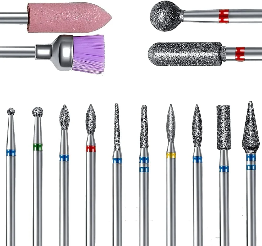 مجموعه مته های مانیکور MAKINGTEC، ۱۴ عددی، مجموعه ابزار حرفه ای پرداخت چرخشی الماسه، ابزار مانیکور و پدیکور برای ناخن های ژلی و اکریلیک