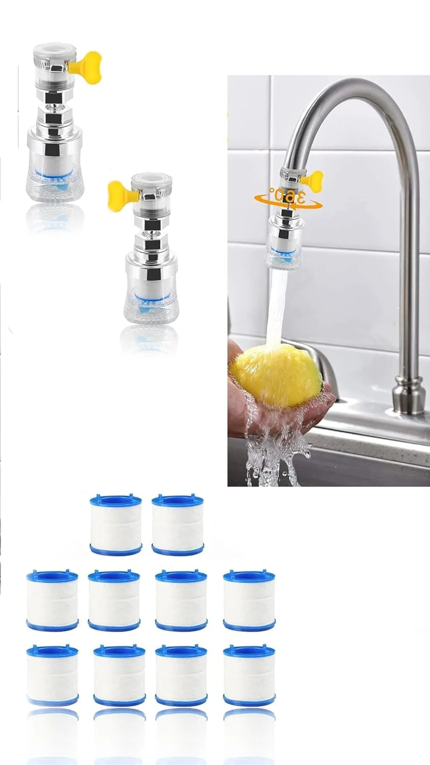 شیر فیلتر آب سینک چرخشی 360 درجه یونیورسال سِوِن سویت - تصفیه آب آشپزخانه و حمام، حذف کلر، فلوراید، فلزات سنگین و نرم کردن آب سخت (2 عدد) شیر فیلتر آب سینک چرخشی 360 درجه یونیورسال سِوِن سویت - تصفیه آب آشپزخانه و حمام، حذف کلر، فلوراید، فلزات سنگین و نرم کردن آب سخت (2 عدد)