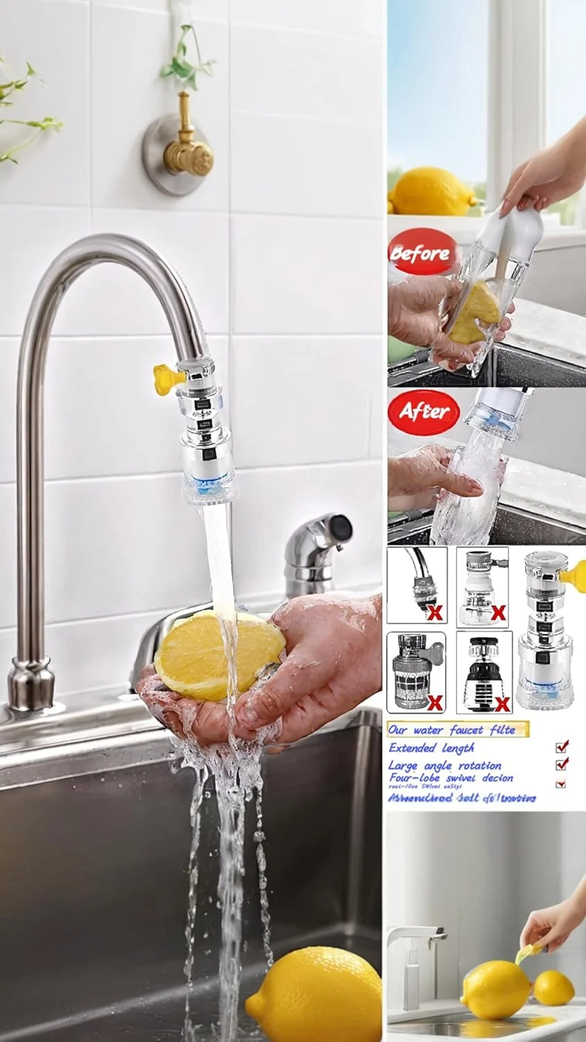 شیر فیلتر آب سینک چرخشی 360 درجه یونیورسال سِوِن سویت - تصفیه آب آشپزخانه و حمام، حذف کلر، فلوراید، فلزات سنگین و نرم کردن آب سخت (2 عدد) شیر فیلتر آب سینک چرخشی 360 درجه یونیورسال سِوِن سویت - تصفیه آب آشپزخانه و حمام، حذف کلر، فلوراید، فلزات سنگین و نرم کردن آب سخت (2 عدد)