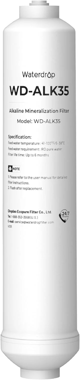 فیلتر قلیایی آب واتر دراپ مدل WD-ALK35، فیلتر قلیایی برای سیستم اسمز معکوس، تعادل pH 9.5 و احیای مواد معدنی، فیلتر آب زیر سینکی، اتصال سریع 1/4 اینچی فیلتر قلیایی آب واتر دراپ مدل WD-ALK35، فیلتر قلیایی برای سیستم اسمز معکوس، تعادل pH 9.5 و احیای مواد معدنی، فیلتر آب زیر سینکی، اتصال سریع 1/4 اینچی