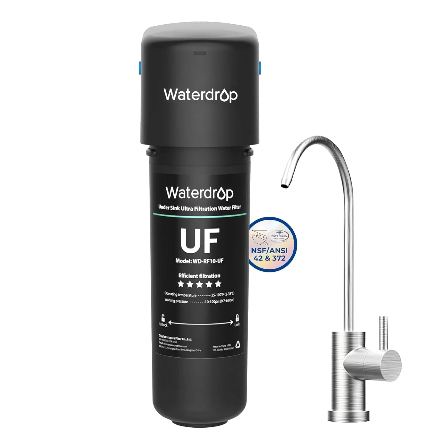 سیستم فیلتر آب زیر سینکی Waterdrop 10UB-UF با دقت 0.01 میکرومتر برای کاهش باکتری ها، کاهش سرب، کلر، طعم و بوی نامطبوع، ظرفیت 11000 گالن، همراه با شیر اختصاصی، تکنولوژی آمریکا سیستم فیلتر آب زیر سینکی Waterdrop 10UB-UF با دقت 0.01 میکرومتر برای کاهش باکتری ها، کاهش سرب، کلر، طعم و بوی نامطبوع، ظرفیت 11000 گالن، همراه با شیر اختصاصی، تکنولوژی آمریکا