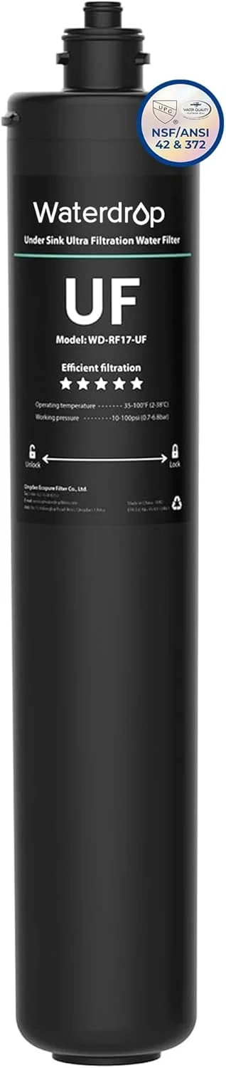 فیلتر آب 0.01 میکرونی Waterdrop RF17-UF، ظرفیت بالای 90000 لیتر، کاهش سرب، کلر، طعم و بوی نامطبوع، جایگزین برای سیستم تصفیه آب زیر سینکی Waterdrop