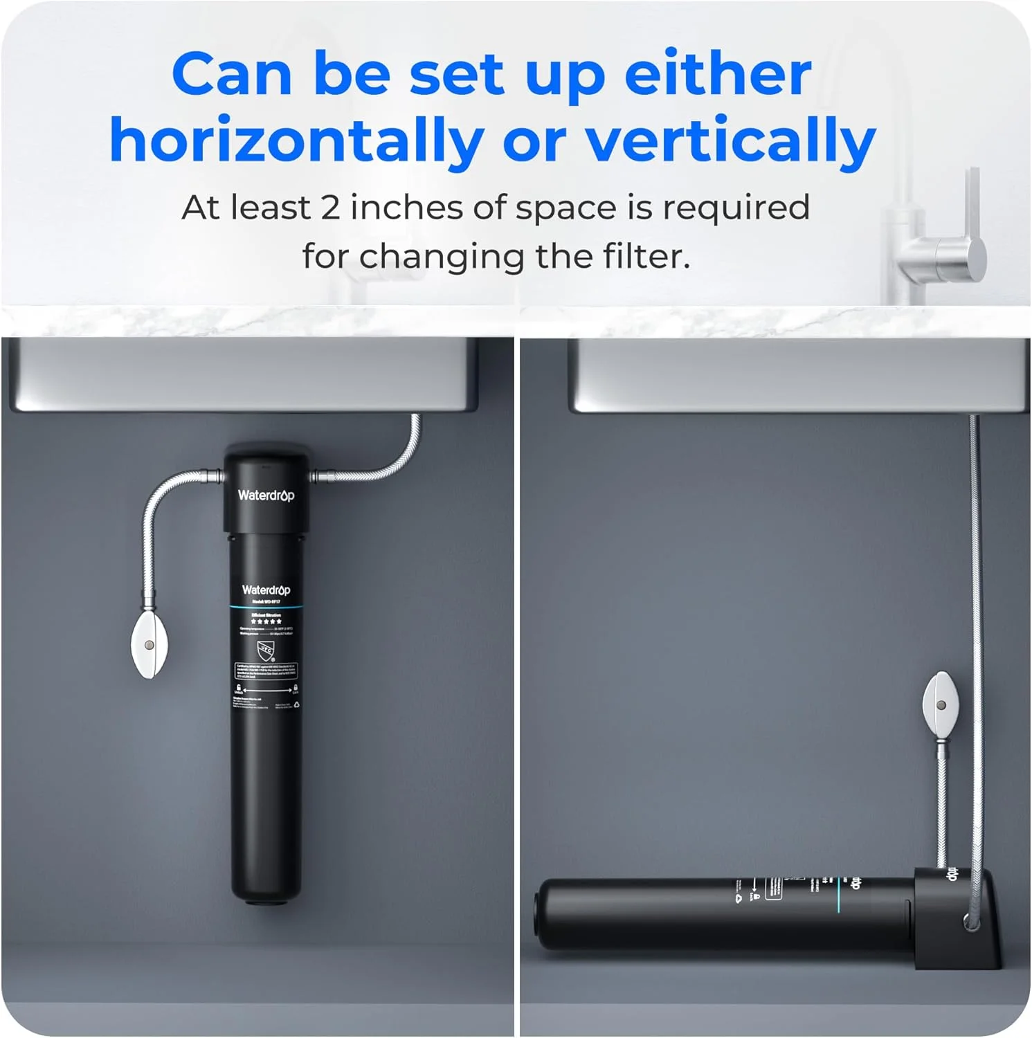 سیستم فیلتر آب زیر سینکی Waterdrop 17UA، سیستم فیلتراسیون آب زیر پیشخوان شیر اصلی، کاهش کلر، سرب، طعم و بوی نامطبوع، طول عمر فوق العاده 3 ساله، تکنولوژی آمریکا