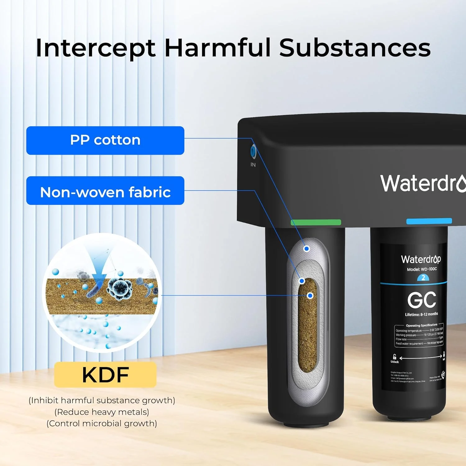 فیلتر آب زیر سینکی واتر دراپ TSB-ALK با ظرفیت بالا و 8 لایه، کاهش دهنده PFAS، PFOA/PFOS، فلوراید، کلر، طعم و بوی نامطبوع، به همراه شیر اختصاصی فیلتر آب زیر سینکی واتر دراپ TSB-ALK با ظرفیت بالا و 8 لایه، کاهش دهنده PFAS، PFOA/PFOS، فلوراید، کلر، طعم و بوی نامطبوع، به همراه شیر اختصاصی