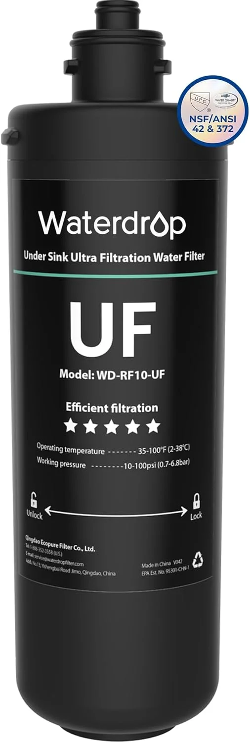 کارتریج فیلتر جایگزین Waterdrop RF10-UF با دقت 0.01 میکرون برای فیلتر آب زیر سینکی 10UA/10UA-UF/10UB/10UB-UF، کاهش سرب، کلر، طعم و بوی نامطبوع، ظرفیت بالای 8000 گالن کارتریج فیلتر جایگزین Waterdrop RF10-UF با دقت 0.01 میکرون برای فیلتر آب زیر سینکی 10UA/10UA-UF/10UB/10UB-UF، کاهش سرب، کلر، طعم و بوی نامطبوع، ظرفیت بالای 8000 گالن