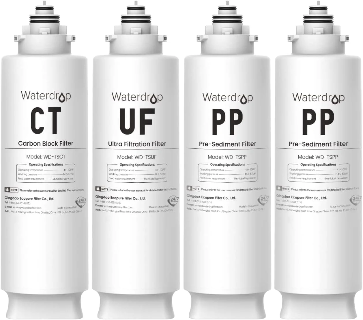 پک فیلتر جایگزین زیر سینکی Waterdrop، 2PP+CT+UF پک فیلتر جایگزین زیر سینکی Waterdrop، 2PP+CT+UF