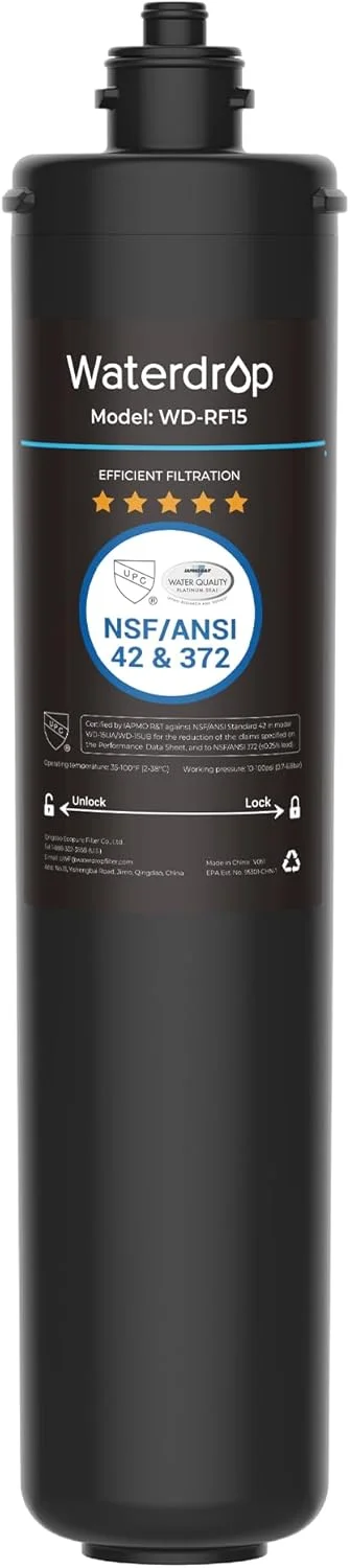 کارتریج فیلتر جایگزین Waterdrop RF15 برای فیلتر آب زیر سینکی 15UA/15UB/15UC، کاهش PFOA/PFOS، PFAS، سرب، کلر، طعم و بوی نامطبوع، دارای گواهی NSF/ANSI 42، ظرفیت بالای 19000 گالن کارتریج فیلتر جایگزین Waterdrop RF15 برای فیلتر آب زیر سینکی 15UA/15UB/15UC، کاهش PFOA/PFOS، PFAS، سرب، کلر، طعم و بوی نامطبوع، دارای گواهی NSF/ANSI 42، ظرفیت بالای 19000 گالن