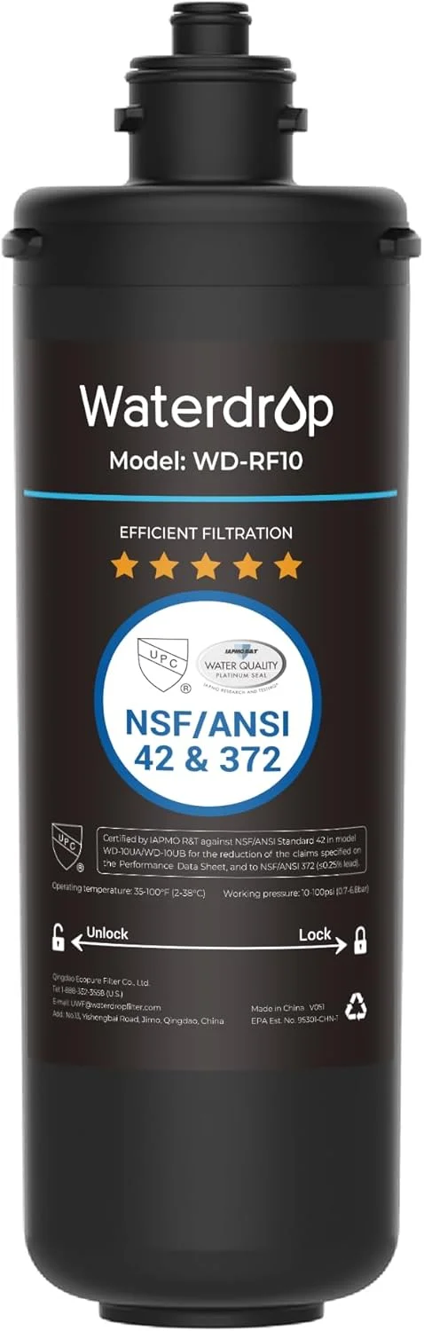 کارتریج فیلتر جایگزین Waterdrop RF10 برای فیلتر آب زیر سینکی 10UA/10UB، کاهش دهنده PFAS، PFOA/PFOS، سرب، کلر، طعم و بوی نامطبوع، دارای گواهی NSF/ANSI 42، ظرفیت بالای 41640 لیتر کارتریج فیلتر جایگزین Waterdrop RF10 برای فیلتر آب زیر سینکی 10UA/10UB، کاهش دهنده PFAS، PFOA/PFOS، سرب، کلر، طعم و بوی نامطبوع، دارای گواهی NSF/ANSI 42، ظرفیت بالای 41640 لیتر