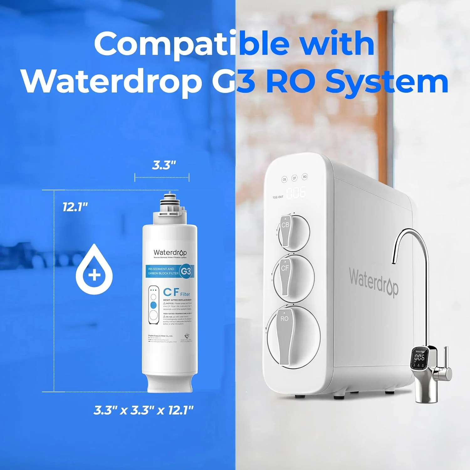 فیلتر Waterdrop WD-G3-CF، جایگزین برای سیستم های اسمز معکوس WD-G3-W، WD-G3P600 و WD-G3P800-W، طول عمر 6 ماهه، طراحی لوگوی جدید فیلتر Waterdrop WD-G3-CF، جایگزین برای سیستم های اسمز معکوس WD-G3-W، WD-G3P600 و WD-G3P800-W، طول عمر 6 ماهه، طراحی لوگوی جدید