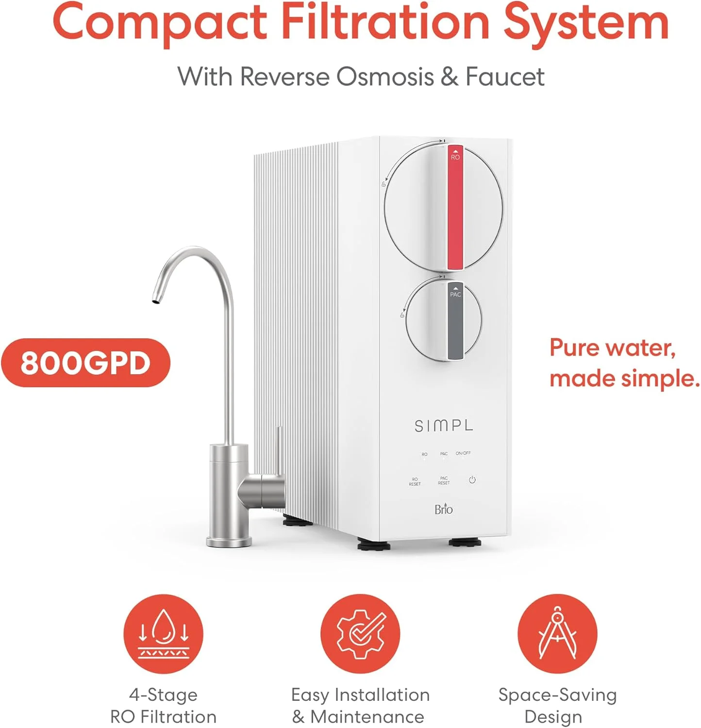 سیستم اسمز معکوس بدون مخزن 4 مرحله ای Brio SIMPL برای زیر سینک، 800 گالن در روز، نرخ جریان 2 لیتر در دقیقه، نسبت آب خالص به زهکشی 2:1، شامل فیلترها، شیر و کیت نصب سیستم اسمز معکوس بدون مخزن 4 مرحله ای Brio SIMPL برای زیر سینک، 800 گالن در روز، نرخ جریان 2 لیتر در دقیقه، نسبت آب خالص به زهکشی 2:1، شامل فیلترها، شیر و کیت نصب