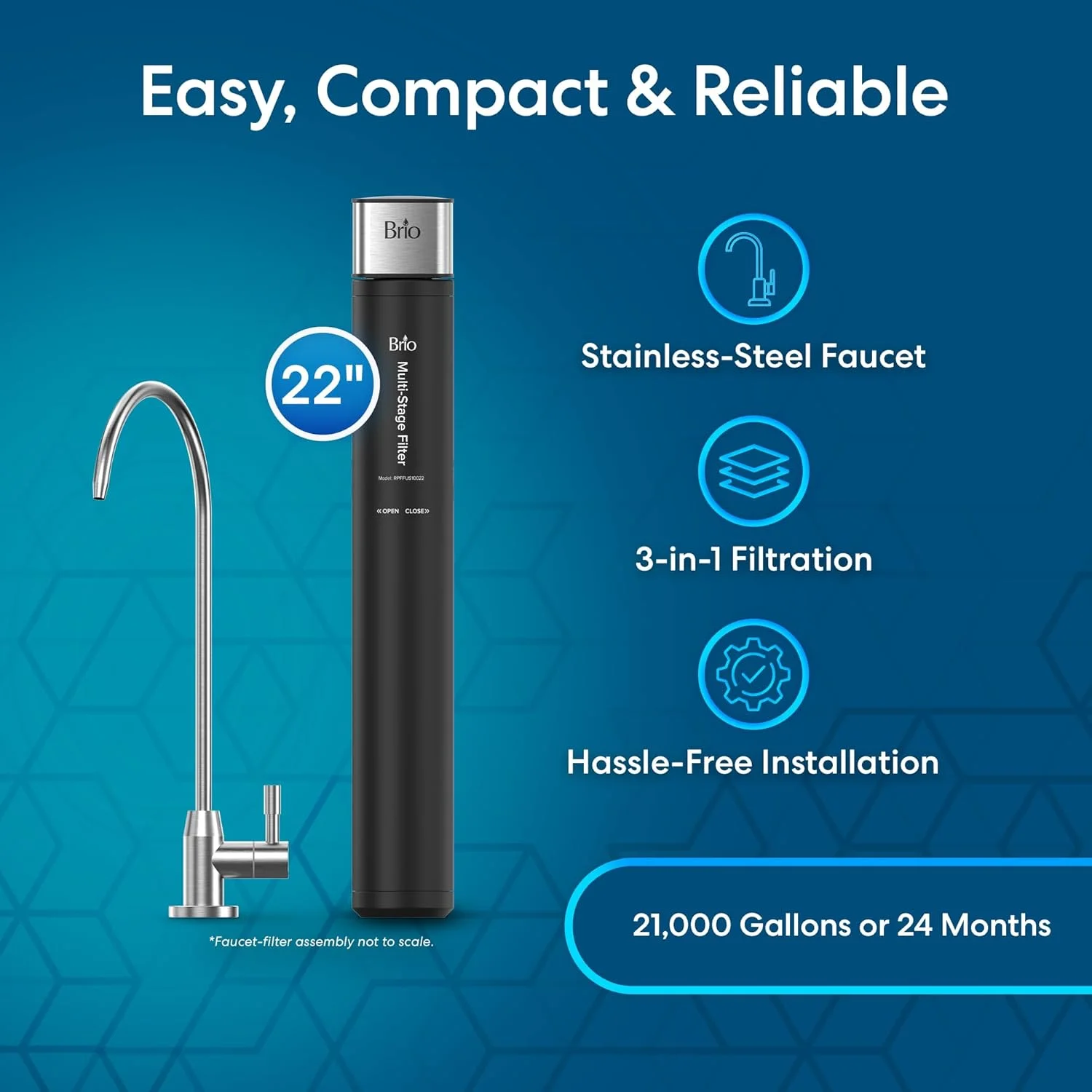 سیستم تصفیه آب زیر سینکی بریو 22 اینچی برای آب آشامیدنی | فیلتر 3 مرحله ای با یک محفظه (0.5 میکرون) به همراه شیر | 21000 گالن یا 2 سال | فیلتر کننده ذرات، کلر، سرب، جیوه و موارد دیگر سیستم تصفیه آب زیر سینکی بریو 22 اینچی برای آب آشامیدنی | فیلتر 3 مرحله ای با یک محفظه (0.5 میکرون) به همراه شیر | 21000 گالن یا 2 سال | فیلتر کننده ذرات، کلر، سرب، جیوه و موارد دیگر