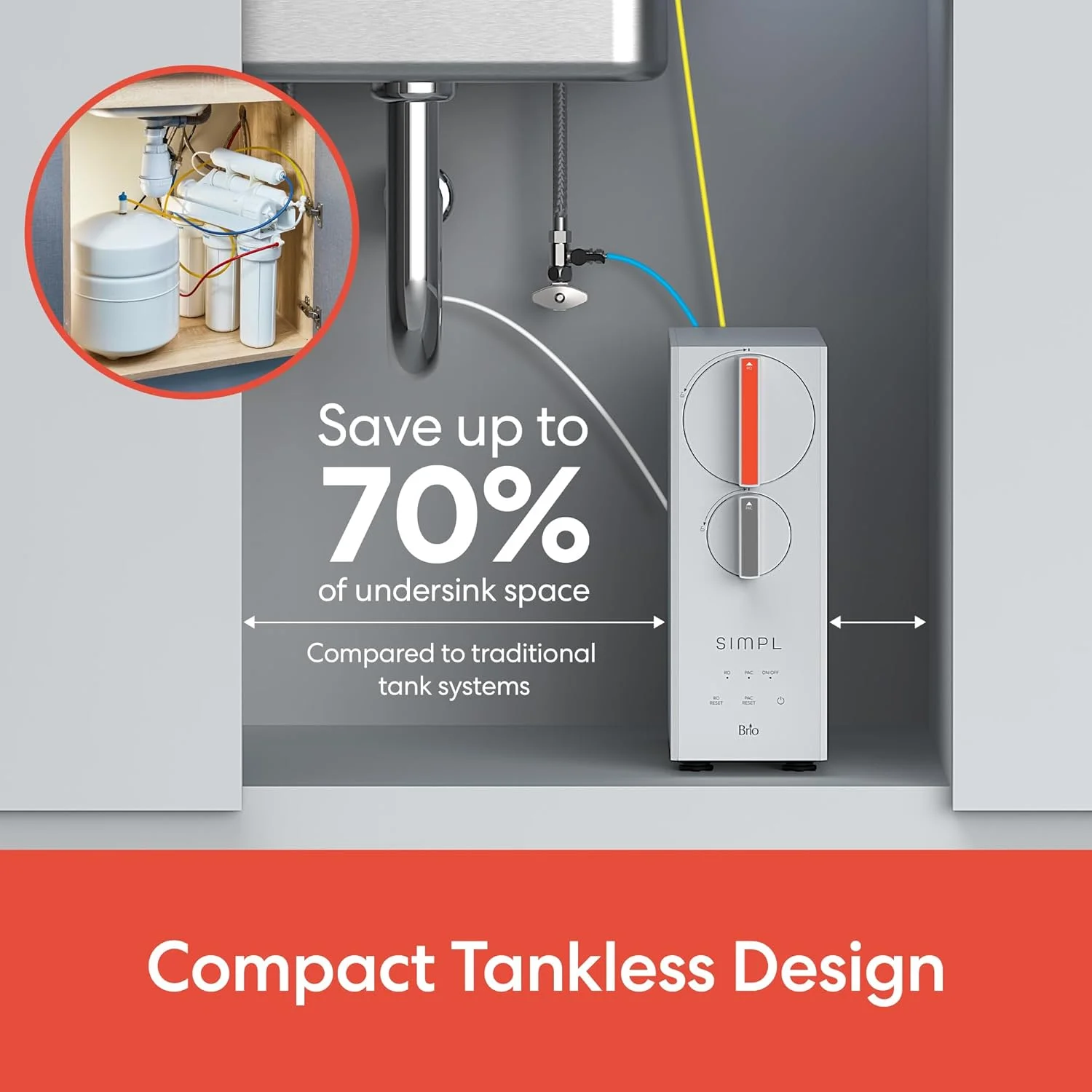 سیستم اسمز معکوس بدون مخزن 4 مرحله ای Brio SIMPL برای زیر سینک، 800 گالن در روز، نرخ جریان 2 لیتر در دقیقه، نسبت آب خالص به زهکشی 2:1، شامل فیلترها، شیر و کیت نصب سیستم اسمز معکوس بدون مخزن 4 مرحله ای Brio SIMPL برای زیر سینک، 800 گالن در روز، نرخ جریان 2 لیتر در دقیقه، نسبت آب خالص به زهکشی 2:1، شامل فیلترها، شیر و کیت نصب