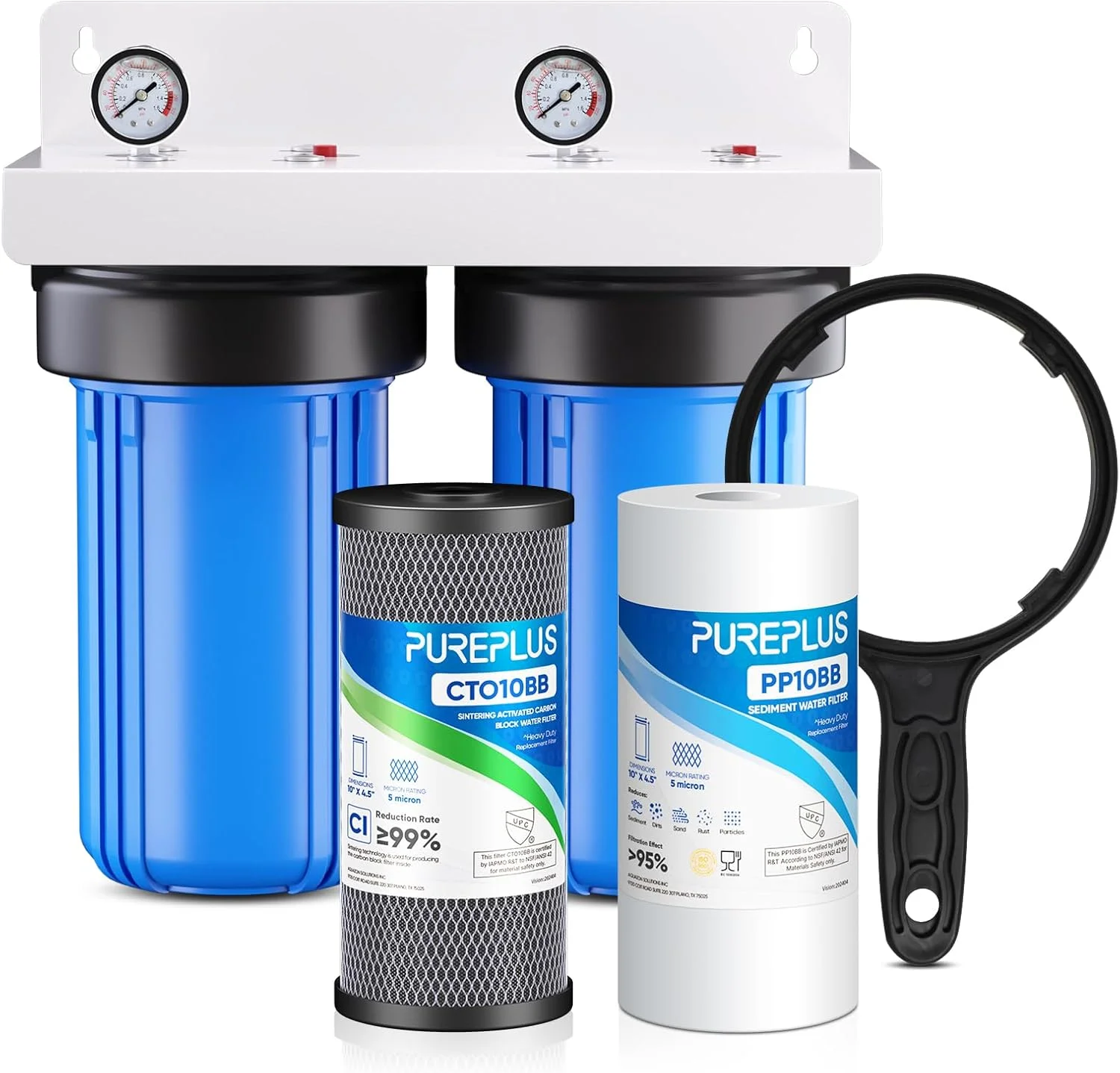 سیستم فیلتراسیون آب کل خانه PUREPLUS، 10x4.5 اینچ، با فیلتر رسوب گیر و کربن بلاک، کاهش طعم و بو، ورودی/خروجی 1 اینچ سیستم فیلتراسیون آب کل خانه PUREPLUS، 10x4.5 اینچ، با فیلتر رسوب گیر و کربن بلاک، کاهش طعم و بو، ورودی/خروجی 1 اینچ