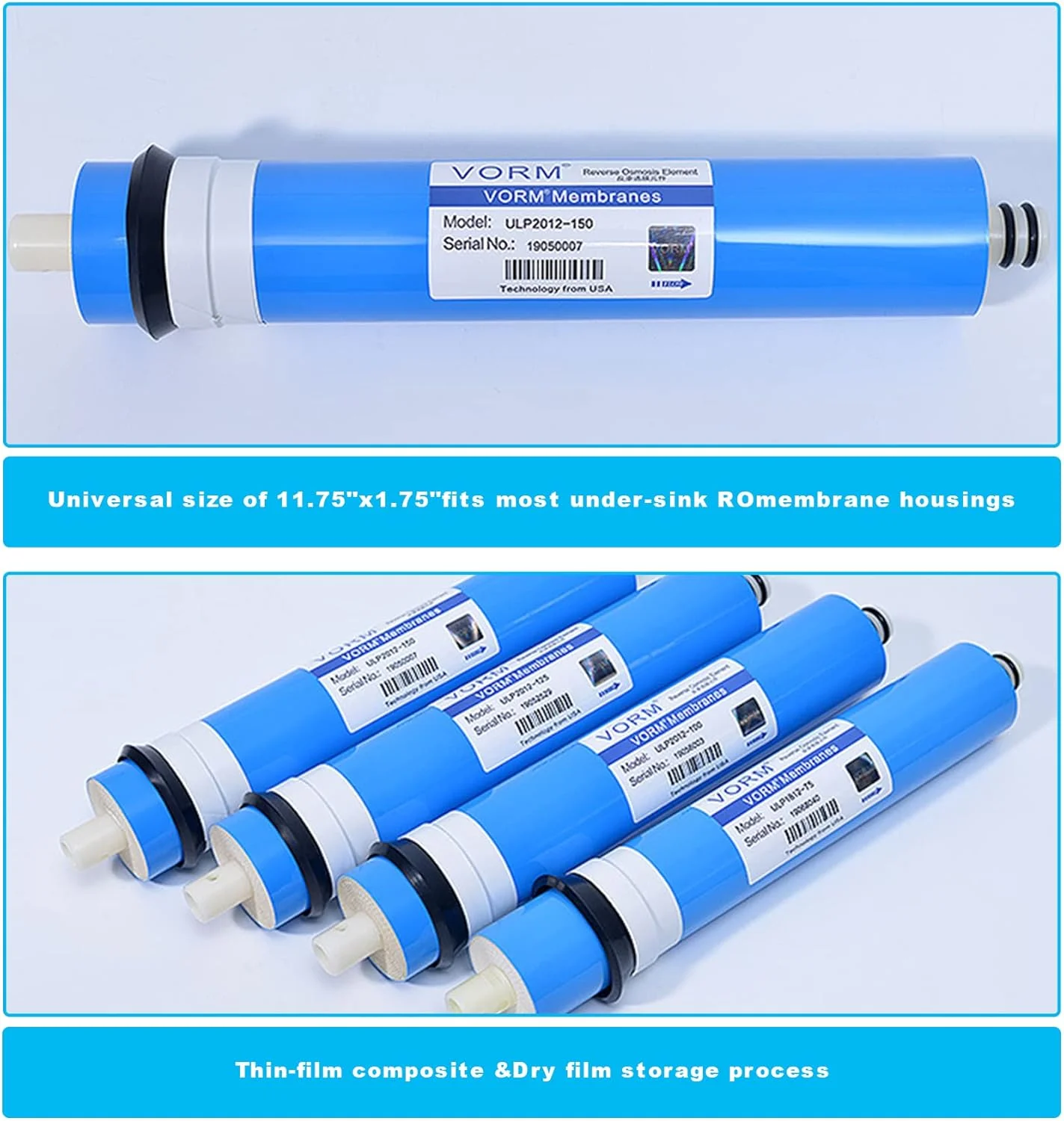 غشای اسمز معکوس Labymos، یک عدد، جایگزین فیلتر آب برای سیستم تصفیه آب آشامیدنی زیر سینکی، کارتریج فیلتر 11.75 اینچ در 1.75 اینچ | 50/75 GPD (گالن در روز) اختیاری
