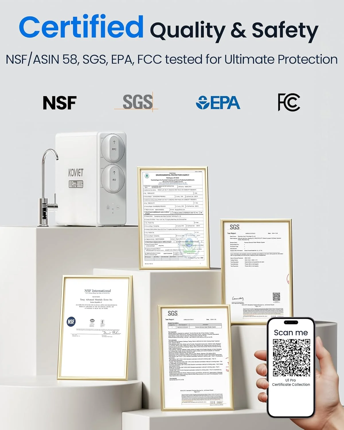 سیستم اسمز معکوس U1 Pro، فیلتر آب اسمز معکوس بدون مخزن 800GPD، سیستم فیلتراسیون آب RO زیر سینکی 10 مرحله ای، دارای شیر LED با گواهینامه NSF/ANSI 42 & 58 سیستم اسمز معکوس U1 Pro، فیلتر آب اسمز معکوس بدون مخزن 800GPD، سیستم فیلتراسیون آب RO زیر سینکی 10 مرحله ای، دارای شیر LED با گواهینامه NSF/ANSI 42 & 58