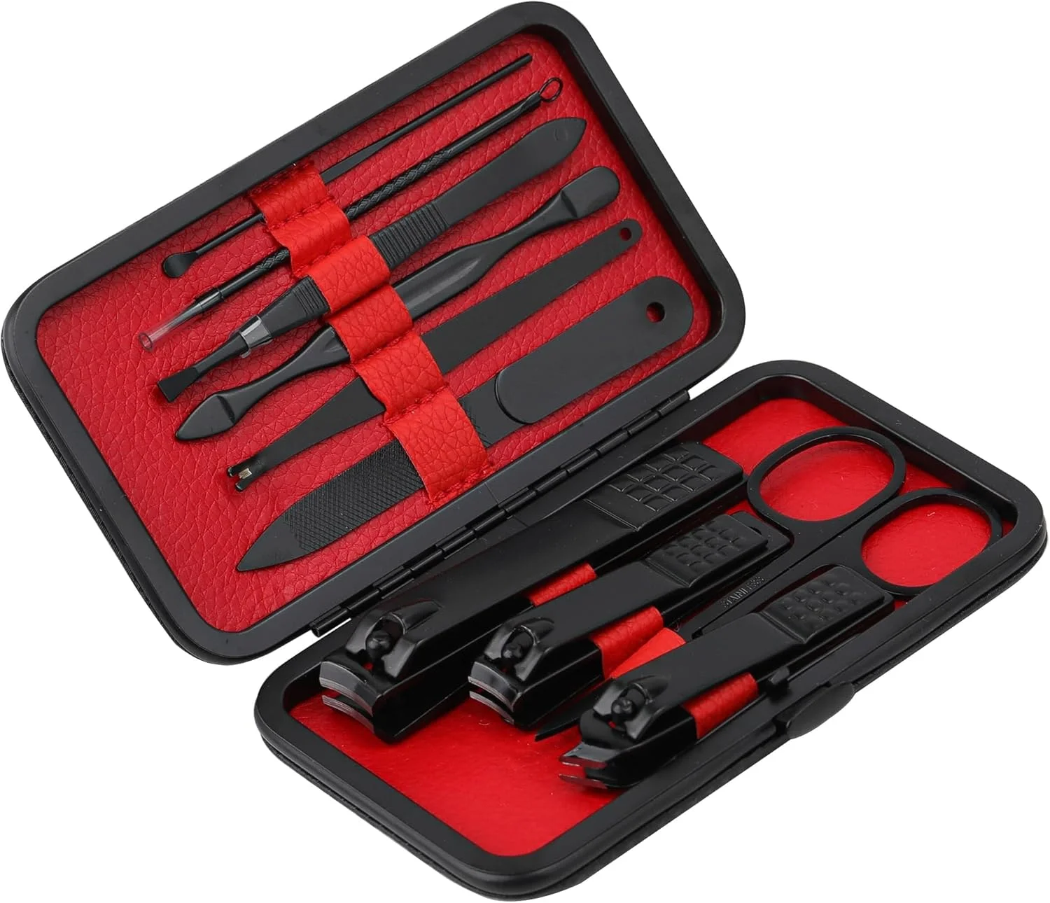 ست مانیکور ابزار گیره ناخن حرفه ای فولاد ضد زنگ با کیف چرمی مسافرتی 10 تکه مشکی