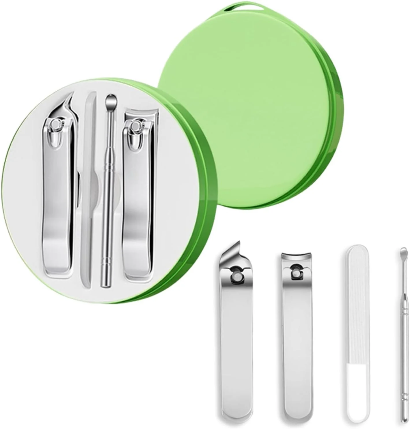 ست مانیکور برای آقایان و بانوان، ست ۴ تکه مراقبت از ناخن، ست اصلاح قابل حمل برای مسافرت، ناخن گیر استیل ضد زنگ با کیف سبز نعنایی مناسب برای خانه، دفتر، ست مسافرتی فضای باز