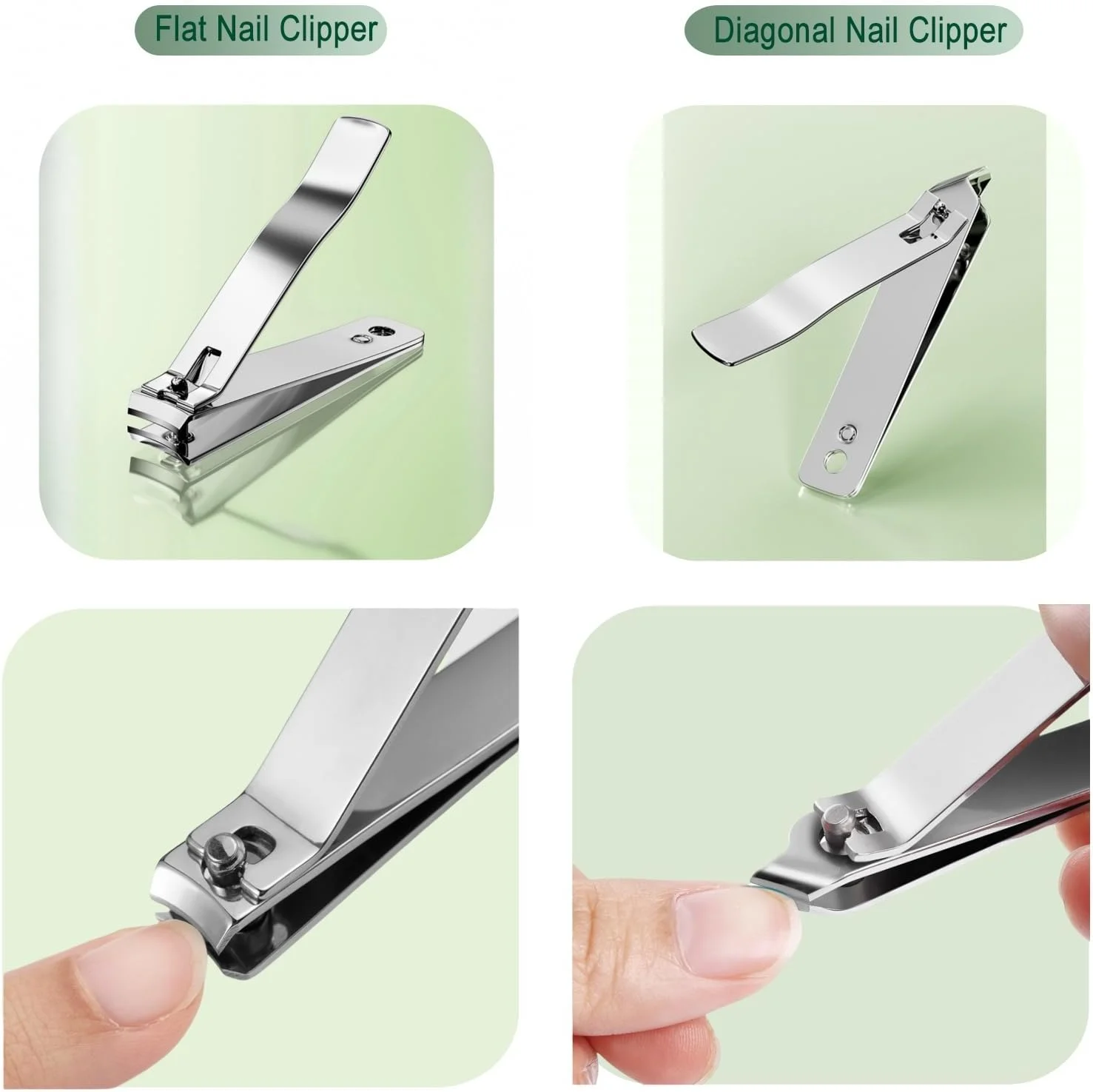 ست مانیکور برای آقایان و بانوان، ست ۴ تکه مراقبت از ناخن، ست اصلاح قابل حمل برای مسافرت، ناخن گیر استیل ضد زنگ با کیف سبز نعنایی مناسب برای خانه، دفتر، ست مسافرتی فضای باز