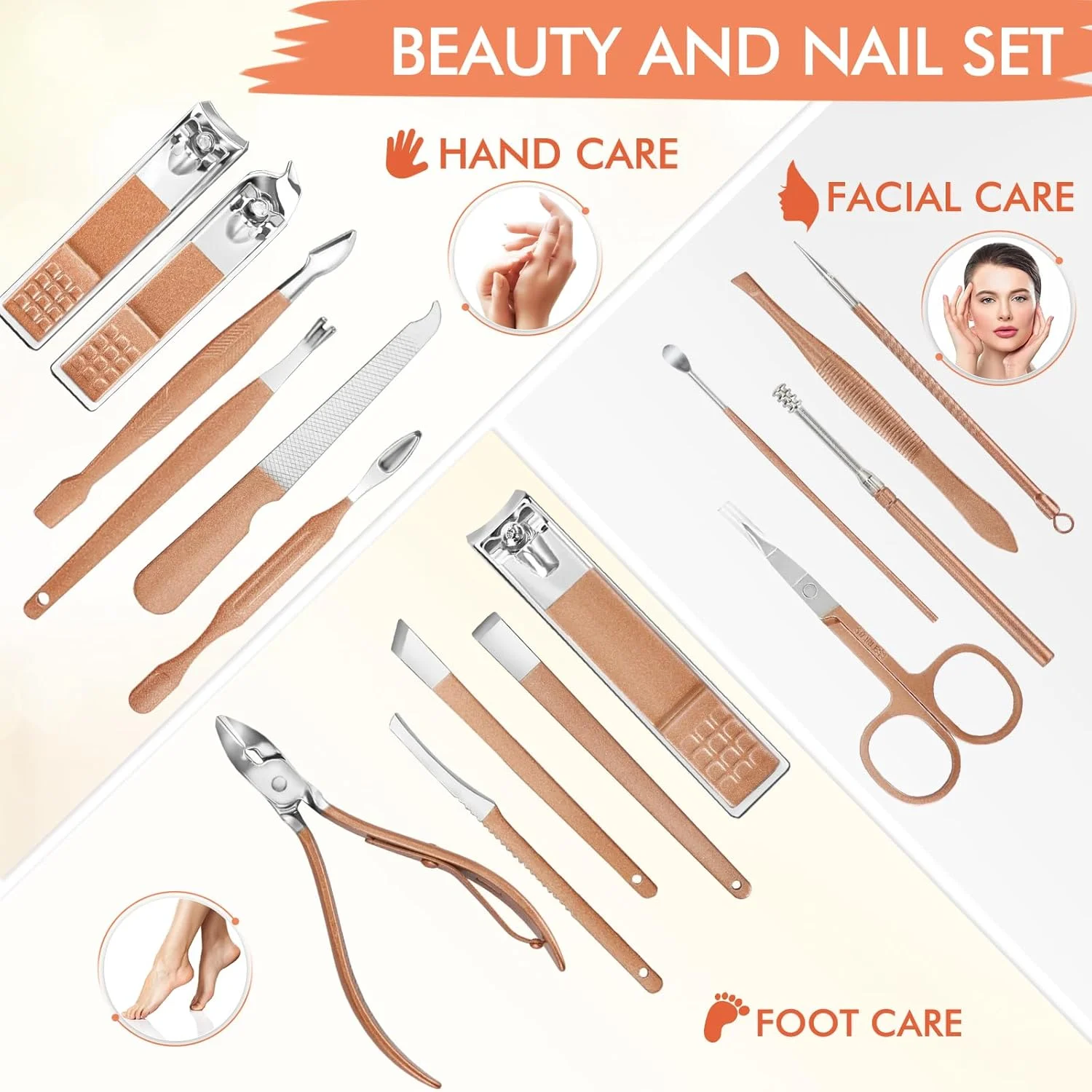 ست مانیکور NINEMAX، ست 16 تکه ابزار ناخن، کیت ناخن گیر استیل ضد زنگ با کیف چرمی PU برای مسافرت منزل، صورتی تیره
