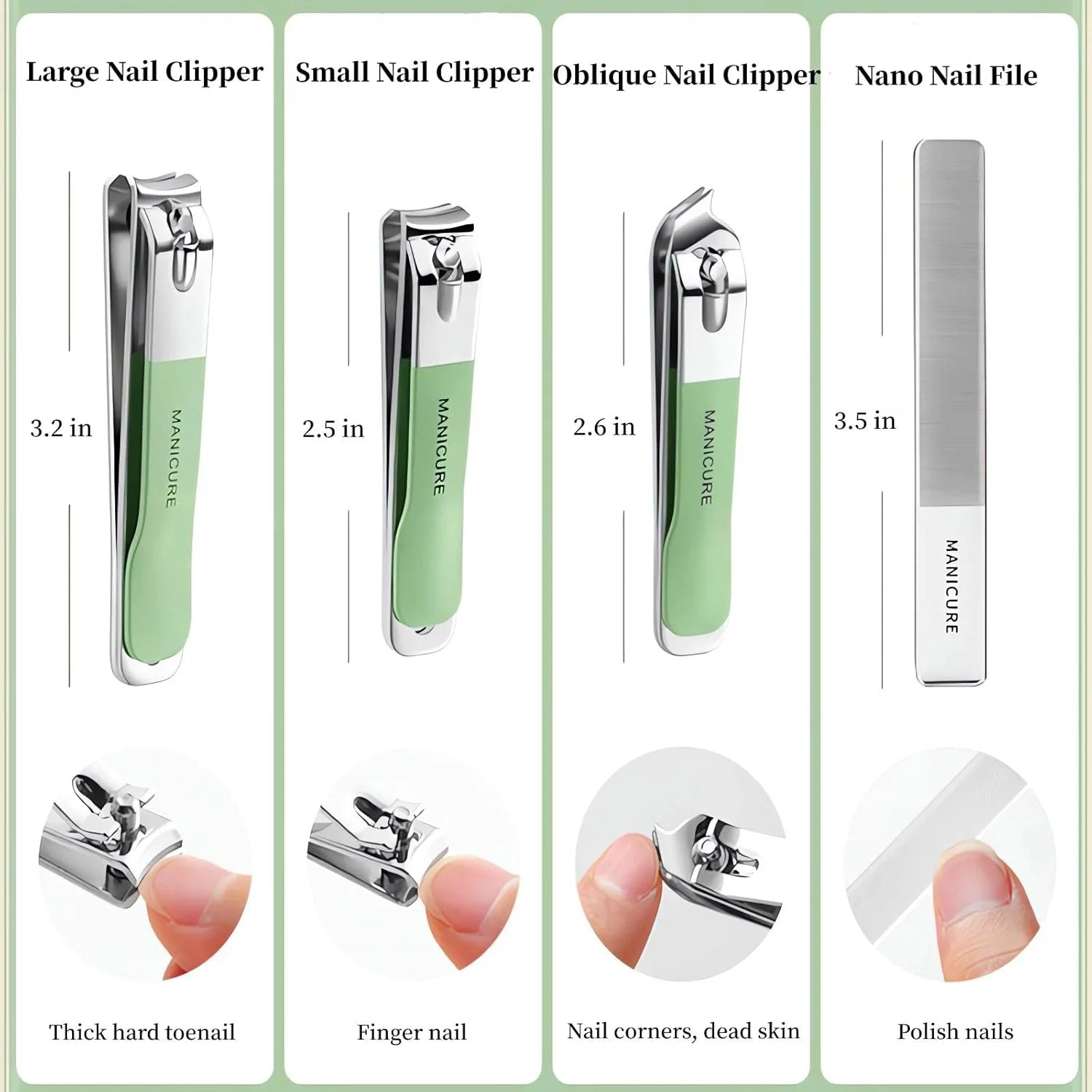 ست مانیکور 4 تکه NEMIBAD، قیچی ناخن استیل ضد زنگ، ست قابل حمل ابزار زیبایی، کیت حرفه ای پیرایش، کیت مسافرتی ناخن برای آقایان و بانوان (سبز)