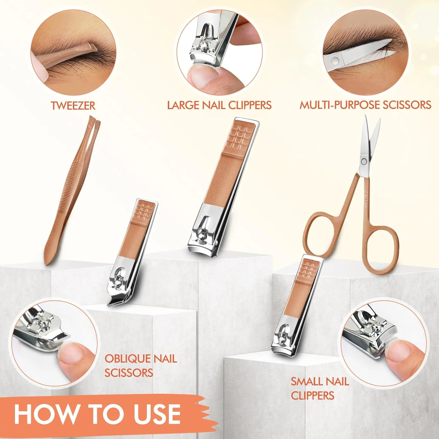 ست مانیکور NINEMAX، ست 16 تکه ابزار ناخن، کیت ناخن گیر استیل ضد زنگ با کیف چرمی PU برای مسافرت منزل، صورتی تیره