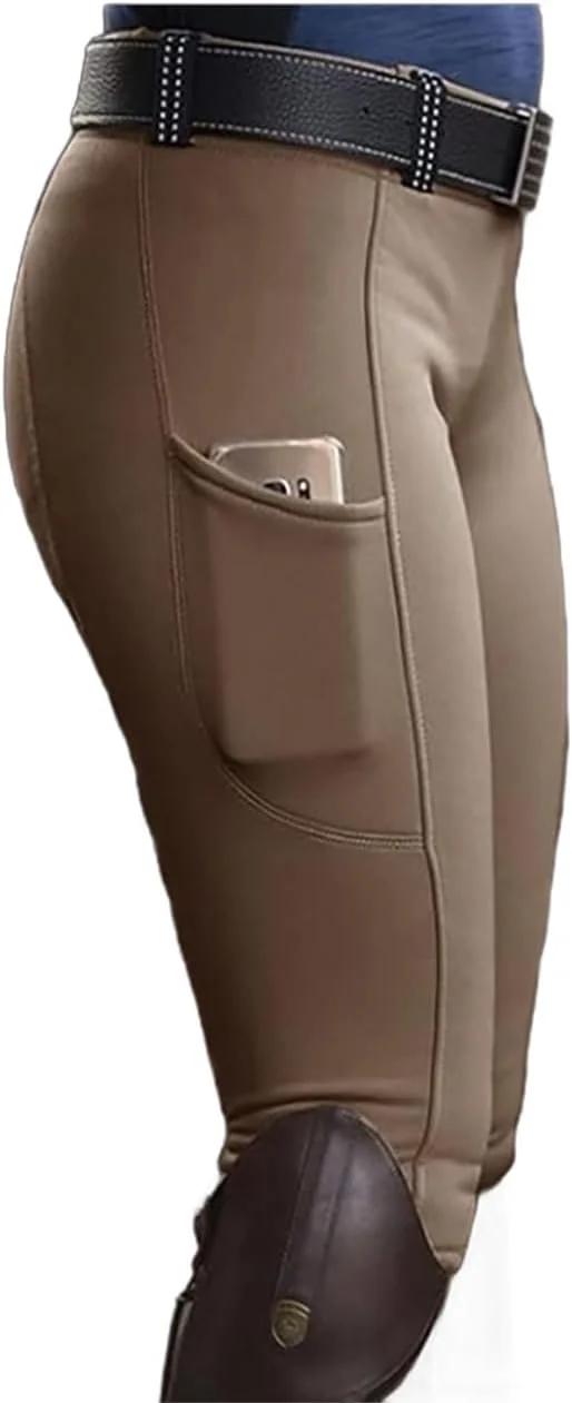 شلوار سوارکاری زنانه، الاستیک، پلی استر با کیفیت، مناسب ورزش سوارکاری، رنگ خاکی، سایز S
