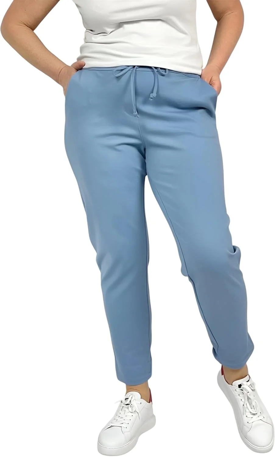شلوار زنانه پارچه ای بالاندورو، کمر کشی، مدل اسلش، بلند، اسپرت، راحت و کشی مناسب برای اوقات فراغت و محیط کار، آبی روشن، XL