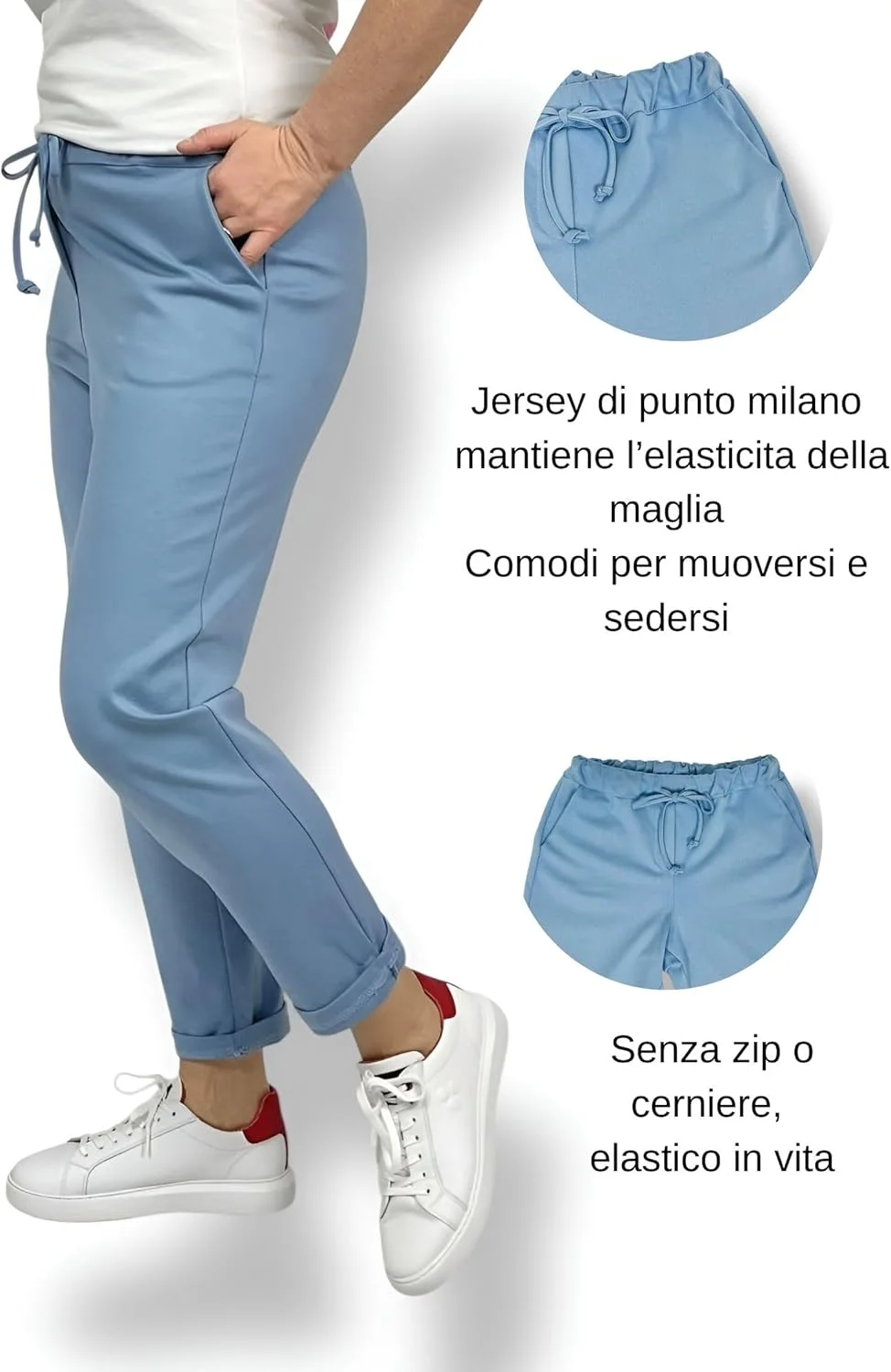 شلوار زنانه پارچه ای بالاندورو، کمر کشی، مدل اسلش، بلند، اسپرت، راحت و کشی مناسب برای اوقات فراغت و محیط کار، آبی روشن، XL