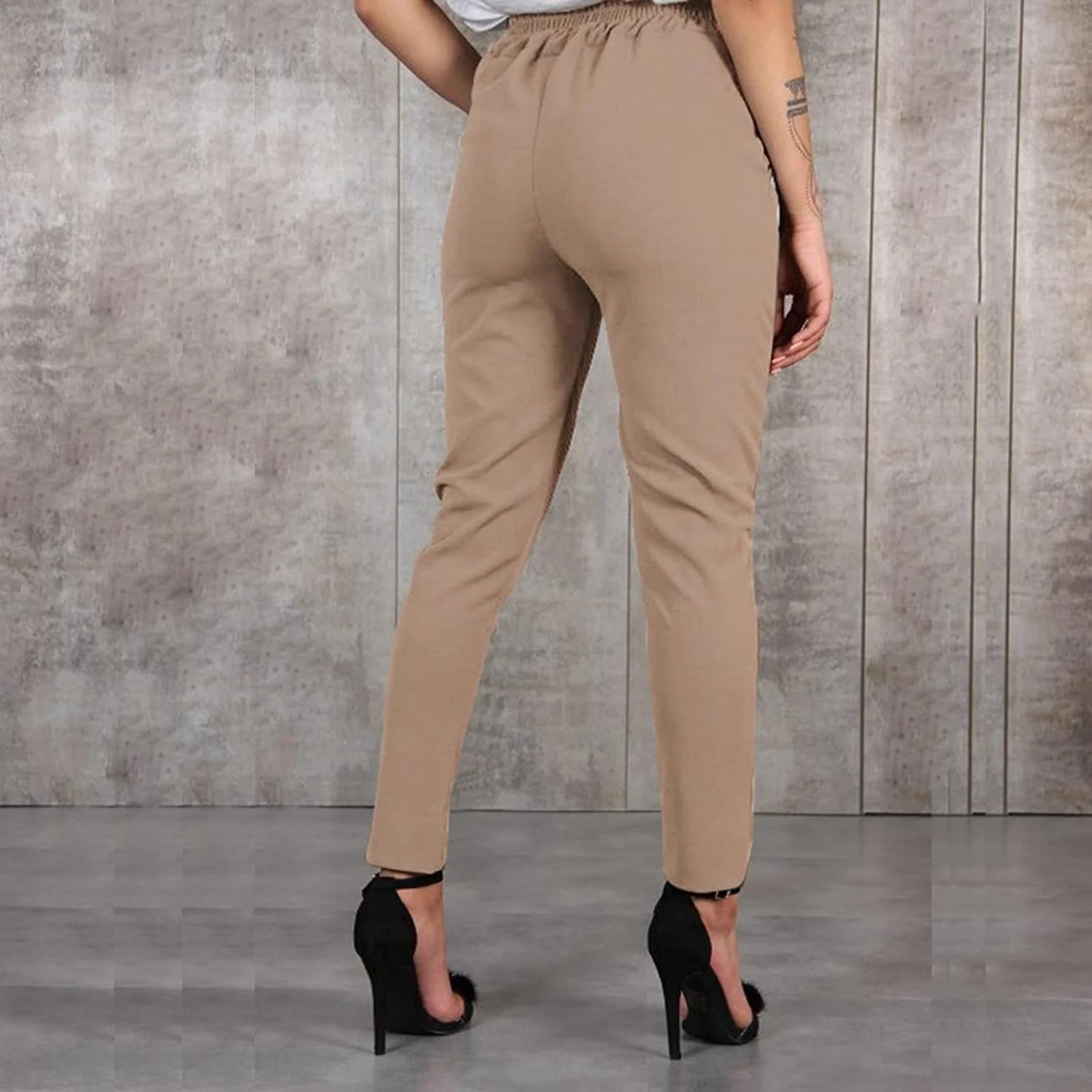 شلوار زنانه شلوار گشاد شیفون زنانه با کمر بلند مشکی خاکی سبز (رنگ: C، سایز: XX-Large)