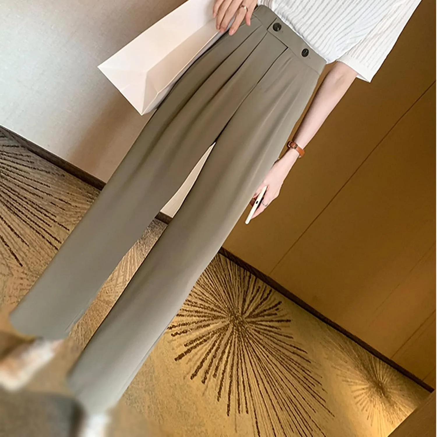 شلوار زنانه BEABAG، شلوار زنانه با کمر بلند، شلوار شیفون نازک گشاد، مناسب برای همه، کمر بلند، گشاد و غیر رسمی (سایز: XXX-Large)