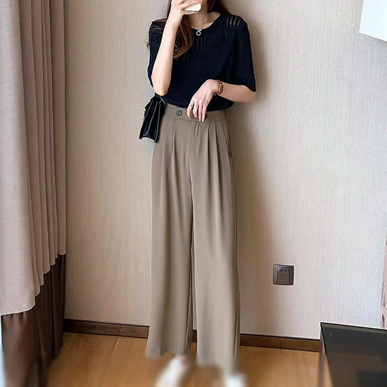 شلوار زنانه BEABAG، شلوار زنانه با کمر بلند، شلوار شیفون نازک گشاد، مناسب برای همه، کمر بلند، گشاد و غیر رسمی (سایز: XXX-Large)