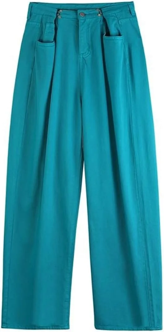 شلوار زنانه BEABAG، شلوار جین سبز زنانه، استایل خیابانی، شلوار جین کمر بلند، شلوار راسته پا گشاد (سایز: X-Large)