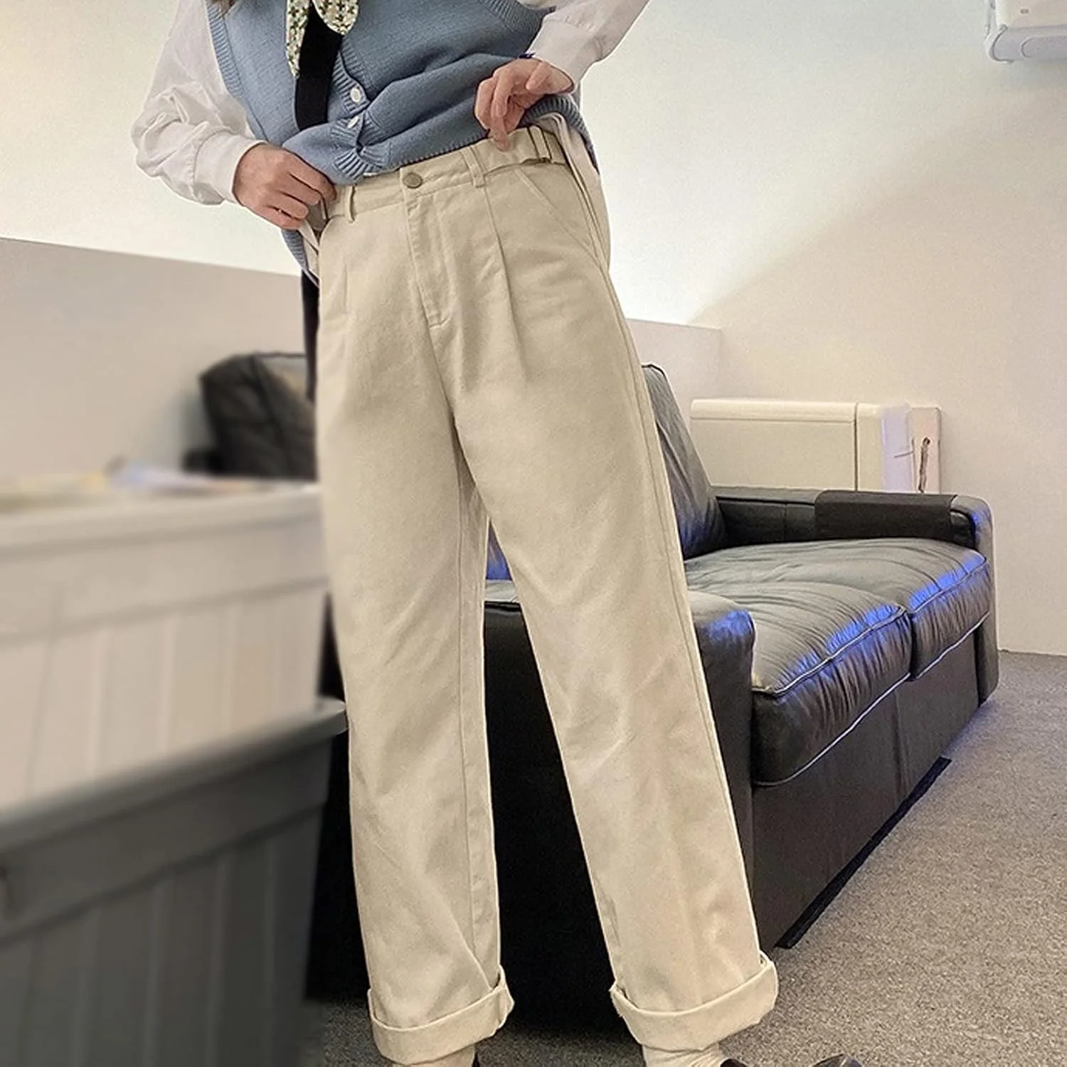 شلوار زنانه BEABAG، شلوار با سگک قابل تنظیم کمر، شلوار سرهمی زنانه، شلوار غیررسمی گشاد و راسته، شلوار ساق پهن تک رنگ (سایز: مدیوم) شلوار زنانه BEABAG، شلوار با سگک قابل تنظیم کمر، شلوار سرهمی زنانه، شلوار غیررسمی گشاد و راسته، شلوار ساق پهن تک رنگ (سایز: مدیوم)