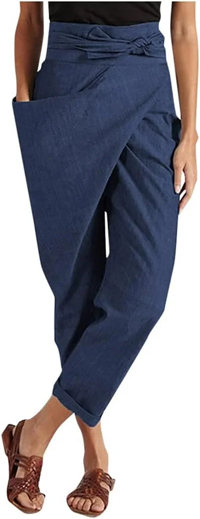 شلوار زنانه BEABAG، شلوار راحتی گشاد با کمر بلند و بند توری، جیب یک طرفه، مناسب بانوان (رنگ: A، سایز: XXX-Large)