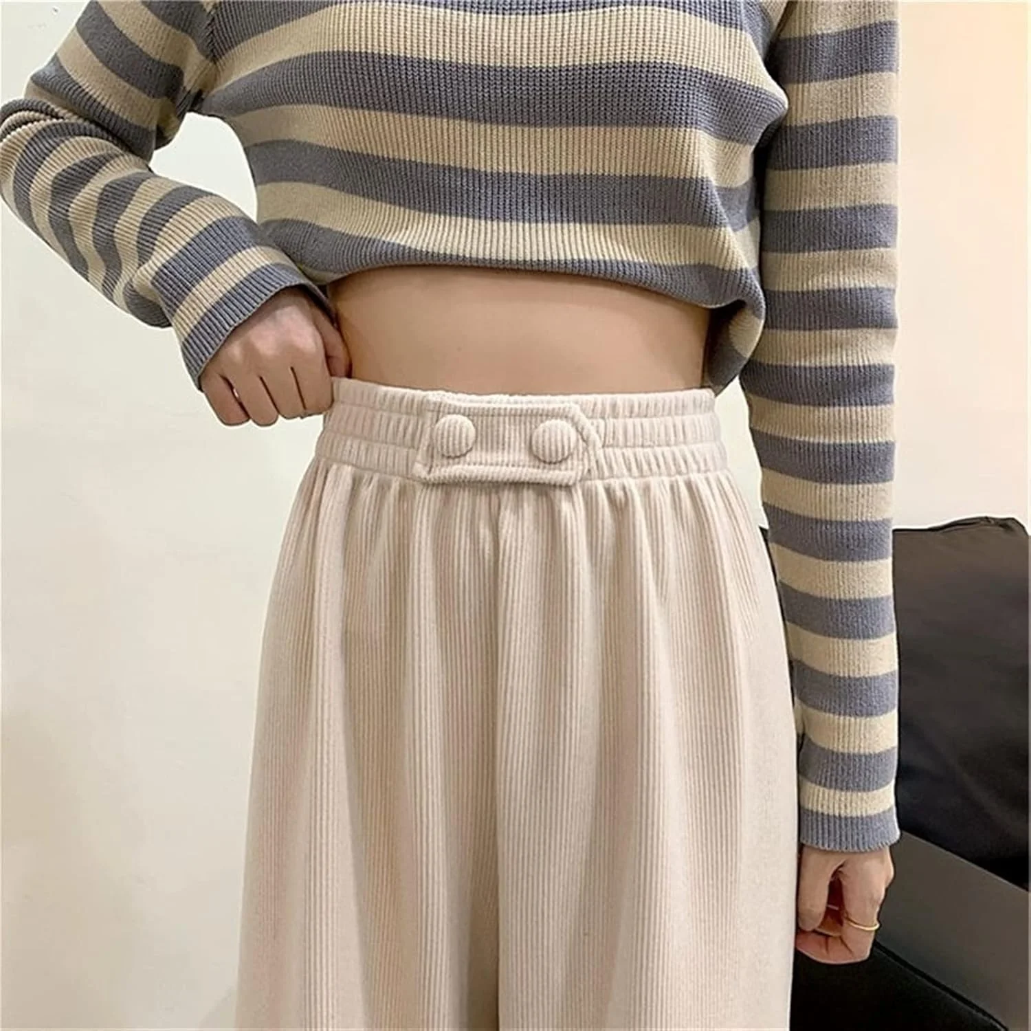 شلوار زنانه BEABAG، شلوار غیر رسمی زنانه، دکمه دار، پلیسه دار، کمر بلند، مدل خیابانی، شلوار راسته (رنگ: سفید، سایز: 4XL)