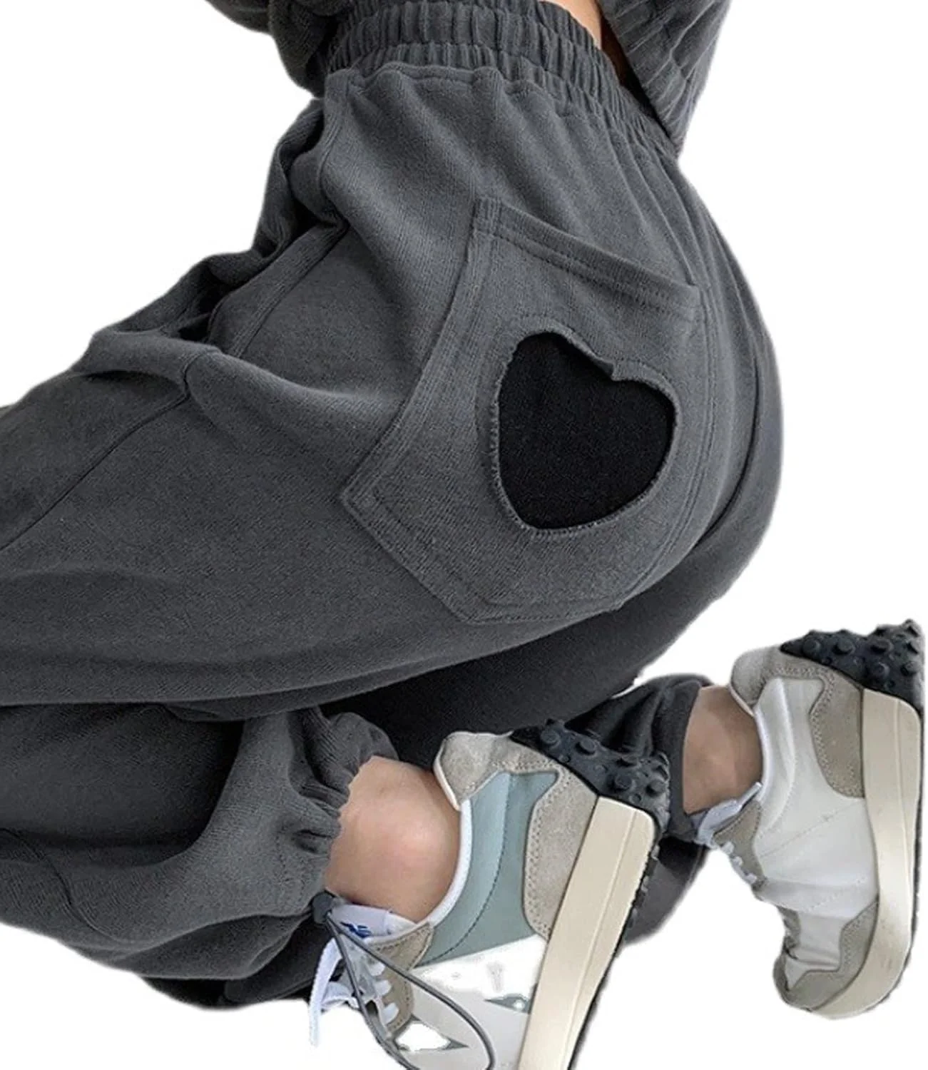 شلوار ورزشی زنانه BEABAG مدل هاراجوکو، شلوار نخی اسپرت مناسب فصل بهار، شلوار راحتی (رنگ: خاکستری، سایز: S)