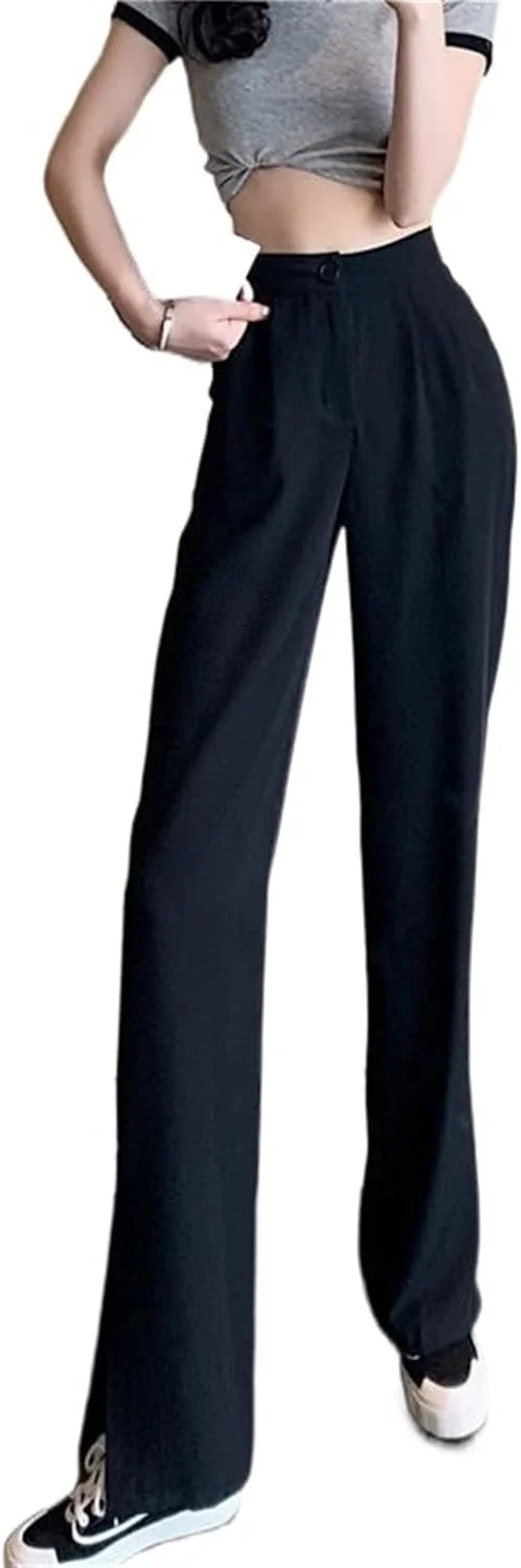 شلوار زنانه BEABAG، شلوار تابستانی زنانه با چاک کناری، شلوار کمر بلند باریک و نرم به سبک دانشجویی (رنگ: Hortel، سایز: S)