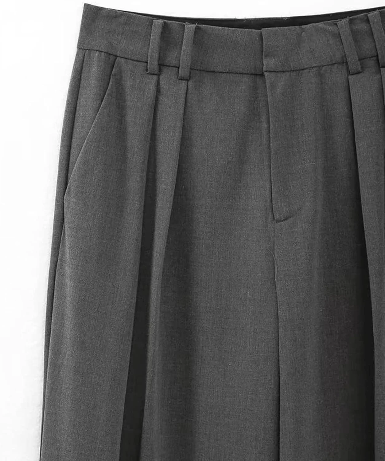 شلوار زنانه BEABAG، شلوار بلند راسته با جیب های پیلی دار، کمر بلند و زیپ دار (سایز: S)